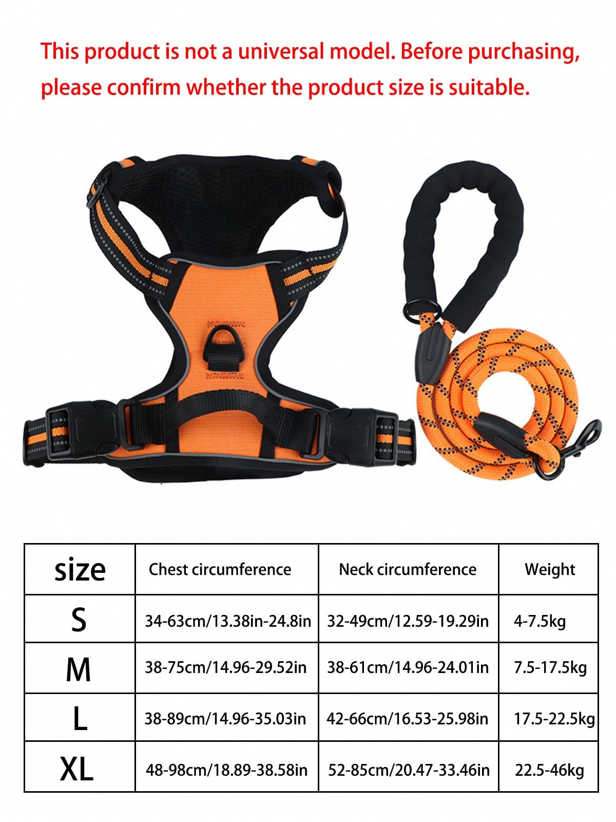 Reflective dog harness and 1.5m leash set with breathable colorblock polyamide chest strap for cats, puppies, and small to large dogs