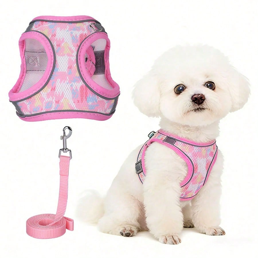 Purple reflective anti-escape polyester chest harness for small and medium dogs with breathable design and graphic pattern