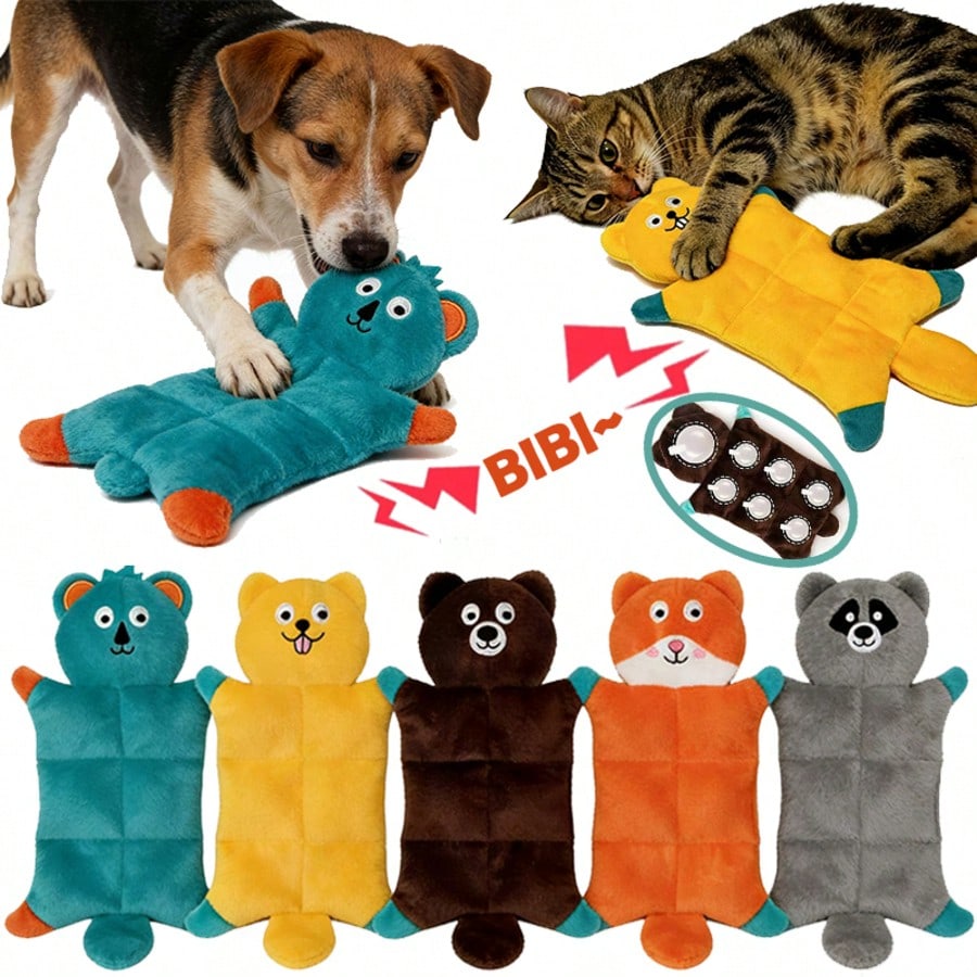 Cute Sound-Making Plush Pet Doll - Brown Bear, Squirrel, Fox, Koala, Raccoon, Rabbit, With BIBI Sound Chip, Chew-Resistant, Suitable For Medium And Large Dogs And Cats, And Materials