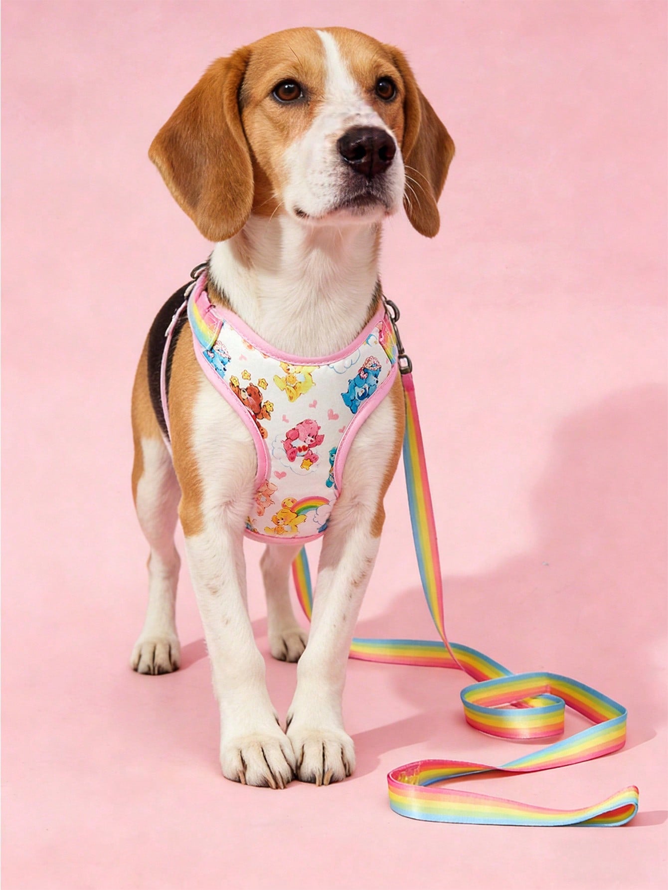 Multicolor cartoon pattern polyester pet harness and leash set with adjustable harness length for cats and dogs
