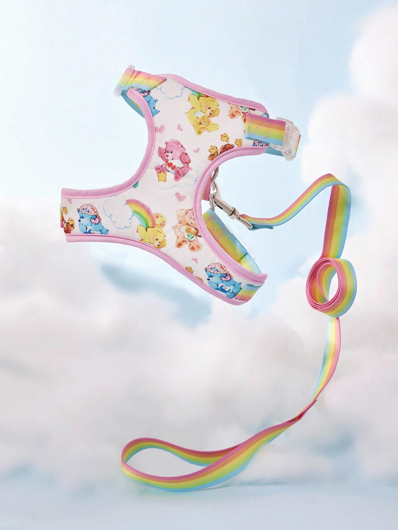 Multicolor cartoon pattern polyester pet harness and leash set with adjustable harness length for cats and dogs