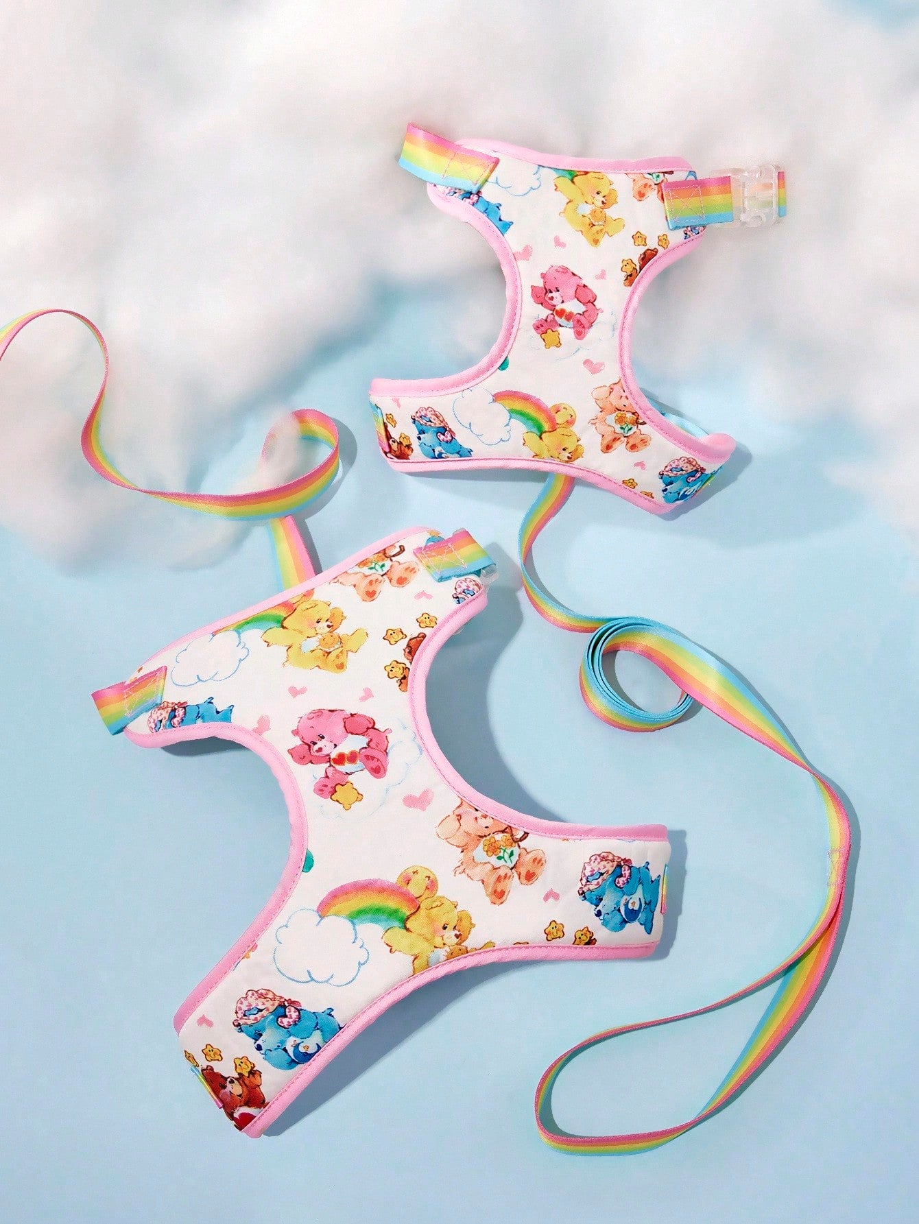 Multicolor cartoon pattern polyester pet harness and leash set with adjustable harness length for cats and dogs