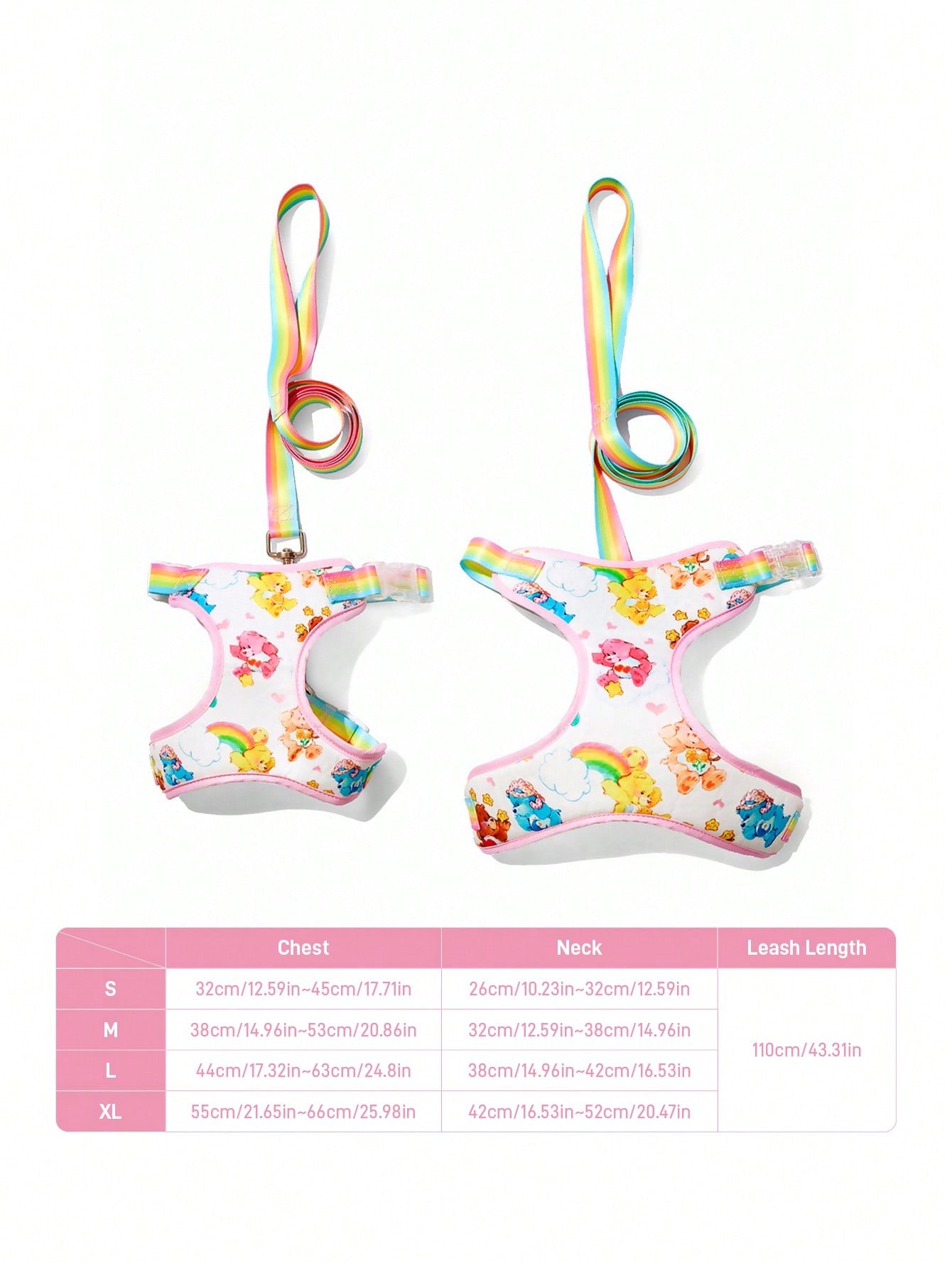 Multicolor cartoon pattern polyester pet harness and leash set with adjustable harness length for cats and dogs
