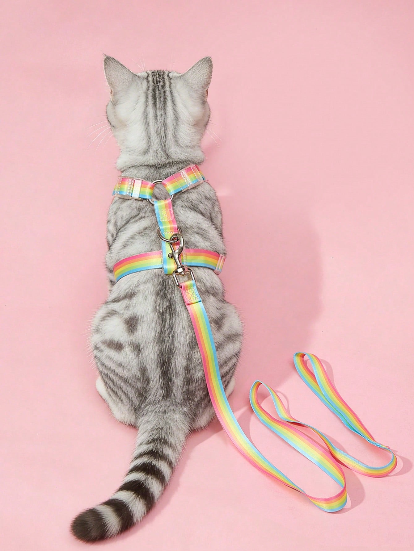 Multicolor cartoon pattern polyester pet harness and leash set with adjustable harness length for cats and dogs