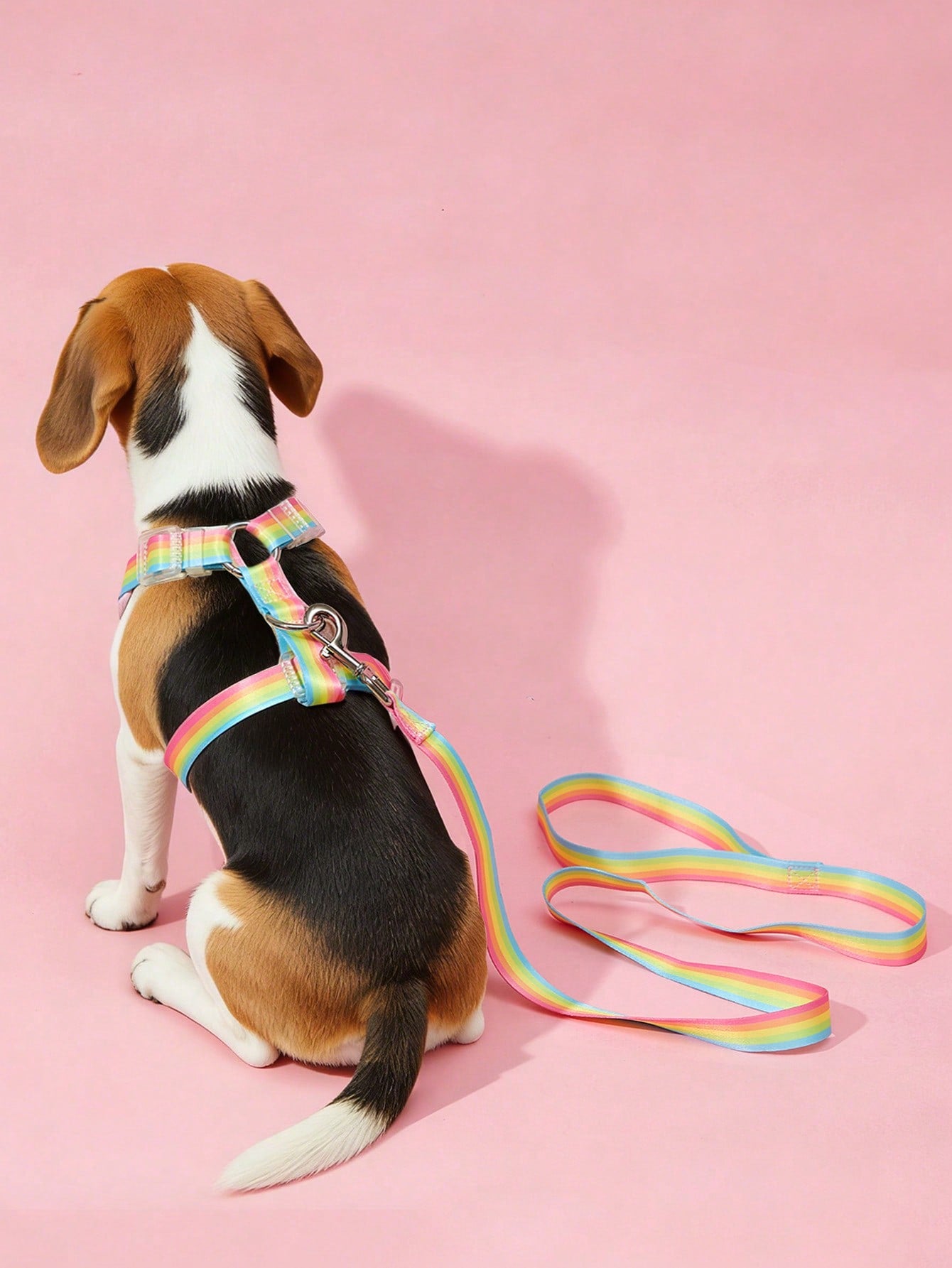 Multicolor cartoon pattern polyester pet harness and leash set with adjustable harness length for cats and dogs