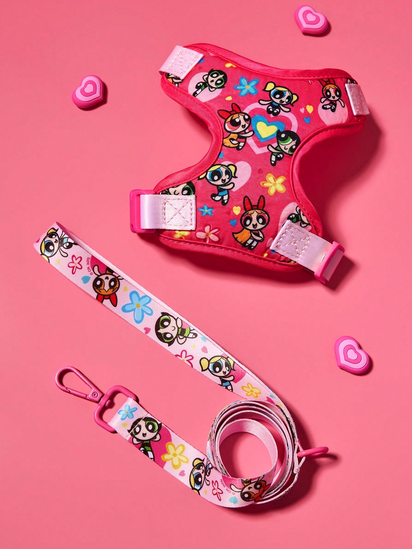 Multicolor cartoon pattern polyester pet harness and leash set with adjustable harness length for cats and dogs