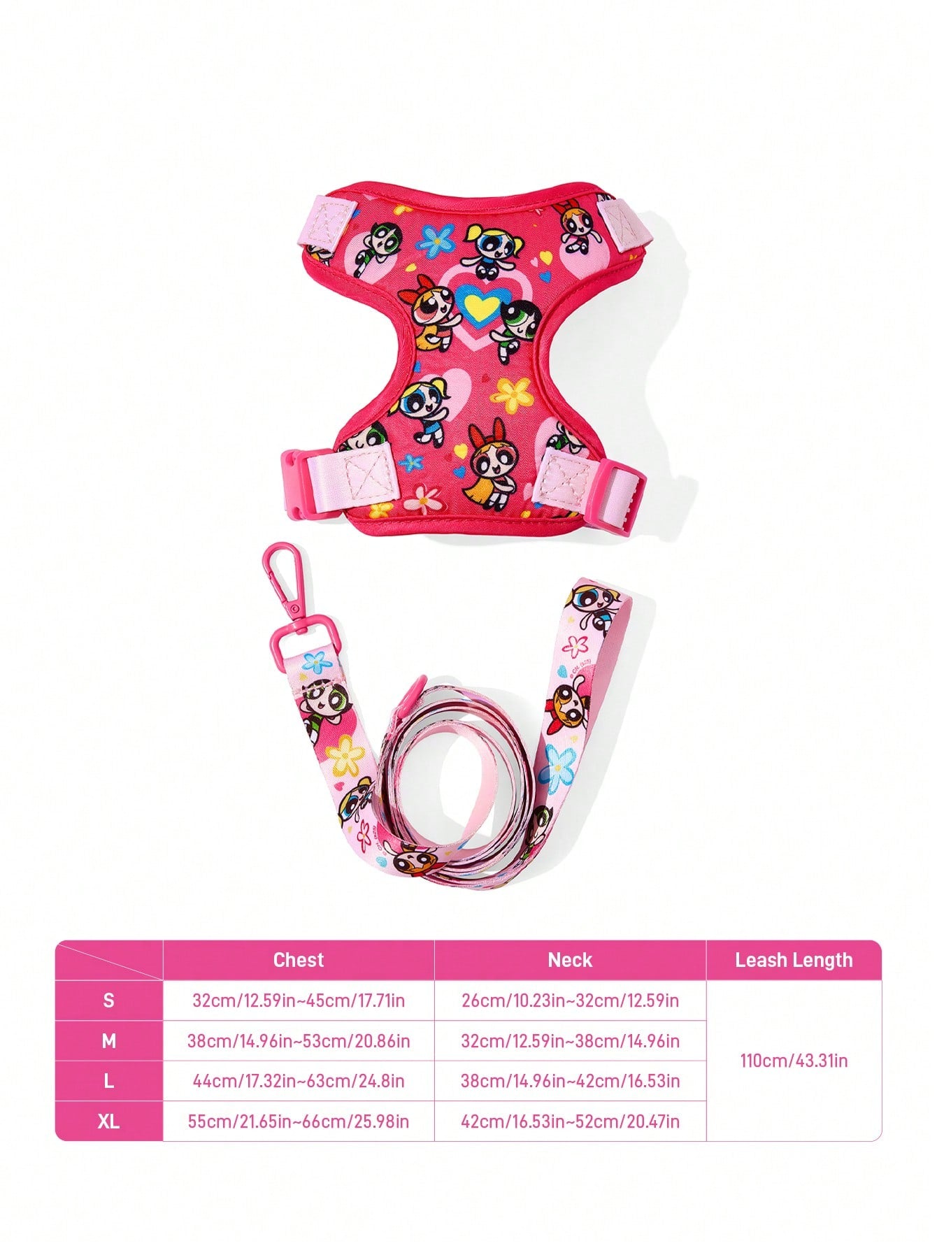 Multicolor cartoon pattern polyester pet harness and leash set with adjustable harness length for cats and dogs