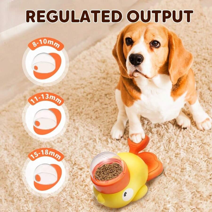 Yellow duck-shaped 2-in-1 interactive dog slow feeder bowl and food puzzle treat dispenser toy