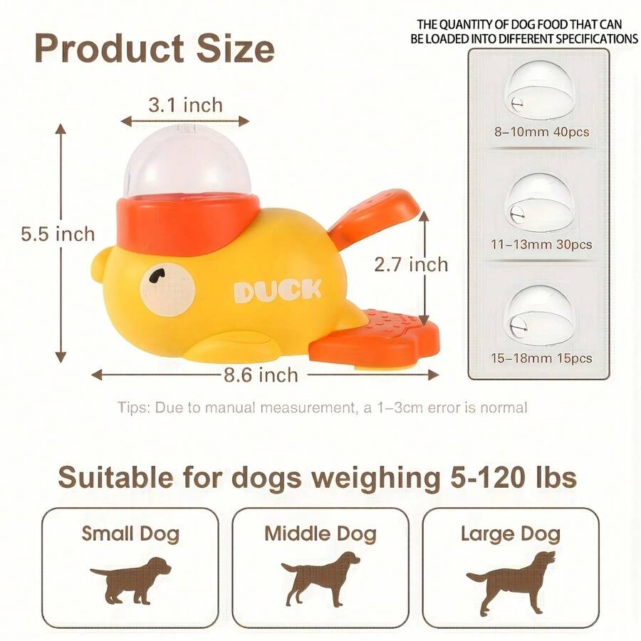 Yellow duck-shaped 2-in-1 interactive dog slow feeder bowl and food puzzle treat dispenser toy
