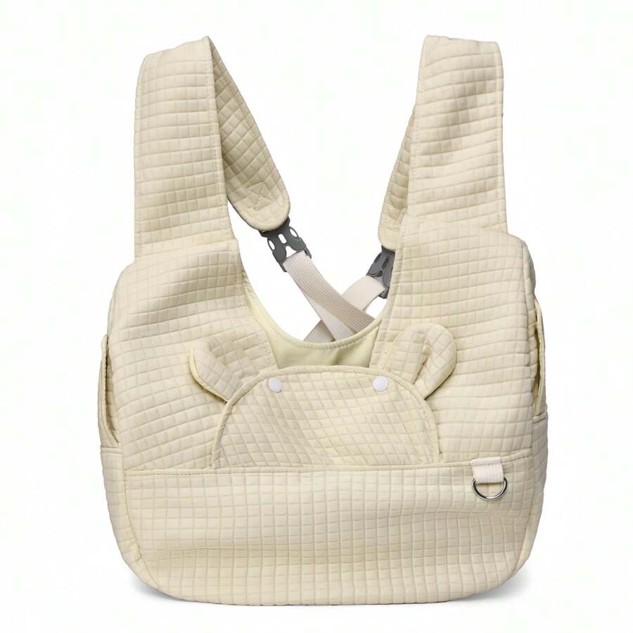 Multicolor adjustable front-facing pet carrier backpack with padded shoulder straps for small and medium dogs and cats.