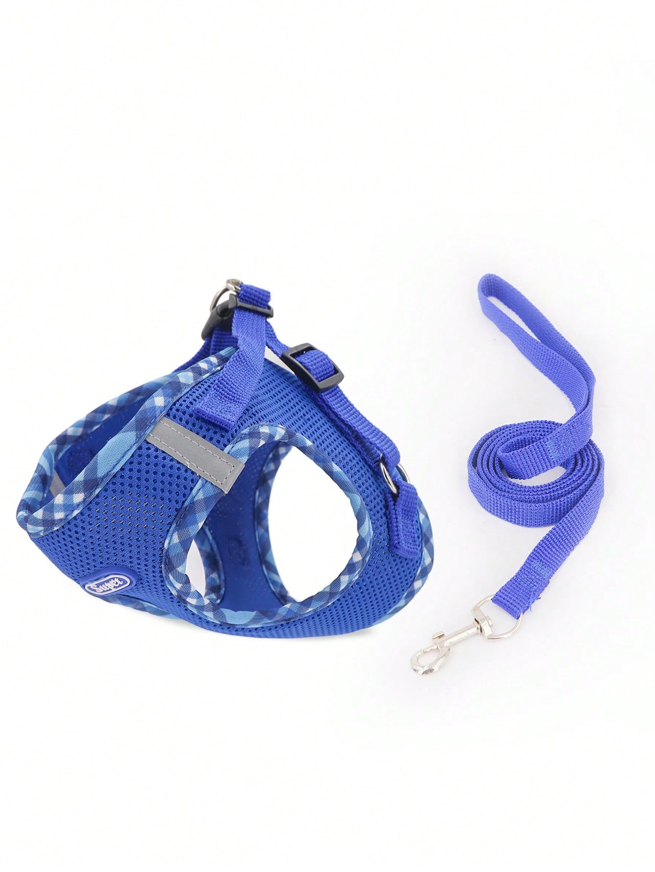 Supet breathable reflective plaid edge chest and back pet harness set with leash for small dogs and cats