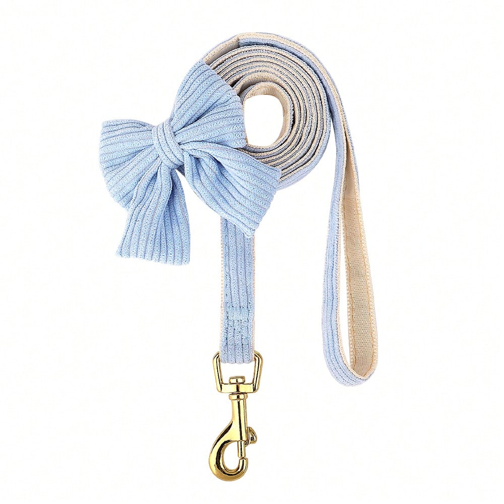 Rose red velvet bow dog collar, leash, and harness set for cats and dogs, made with polyester for everyday pet walks and styling.