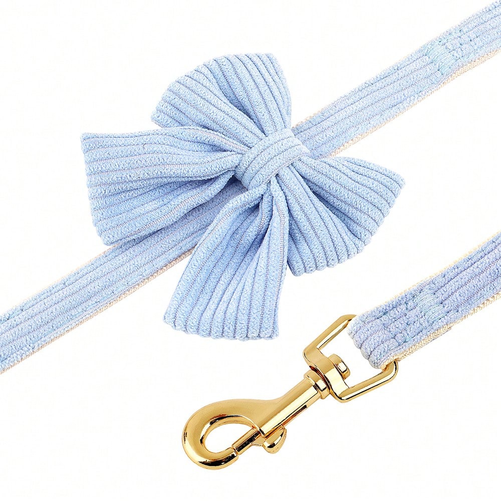 Rose red velvet bow dog collar, leash, and harness set for cats and dogs, made with polyester for everyday pet walks and styling.