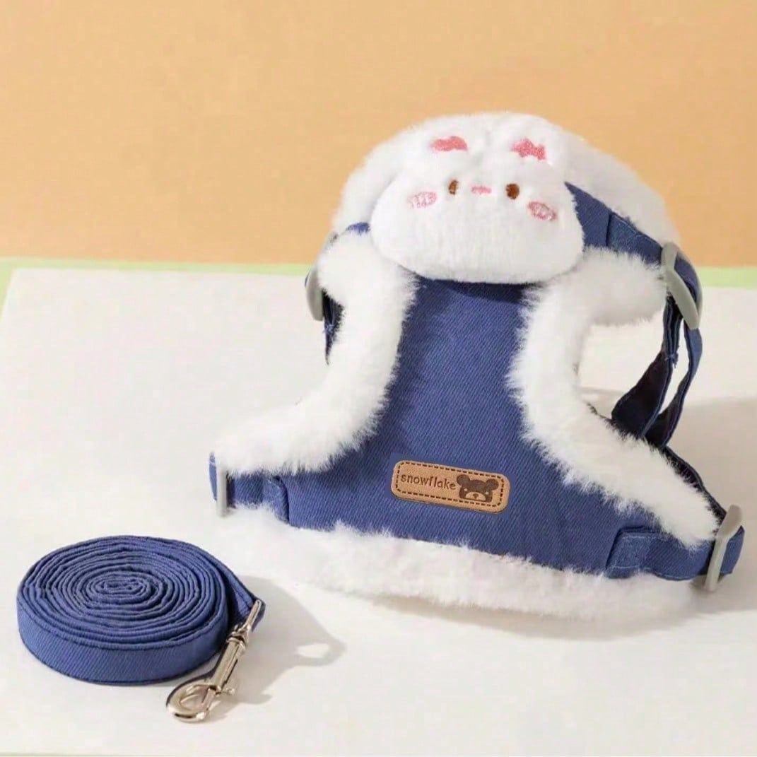 Multicolor polyester dog and cat winter chest harness leash set with warm vest-style design and floral pattern for small pets outdoor travel