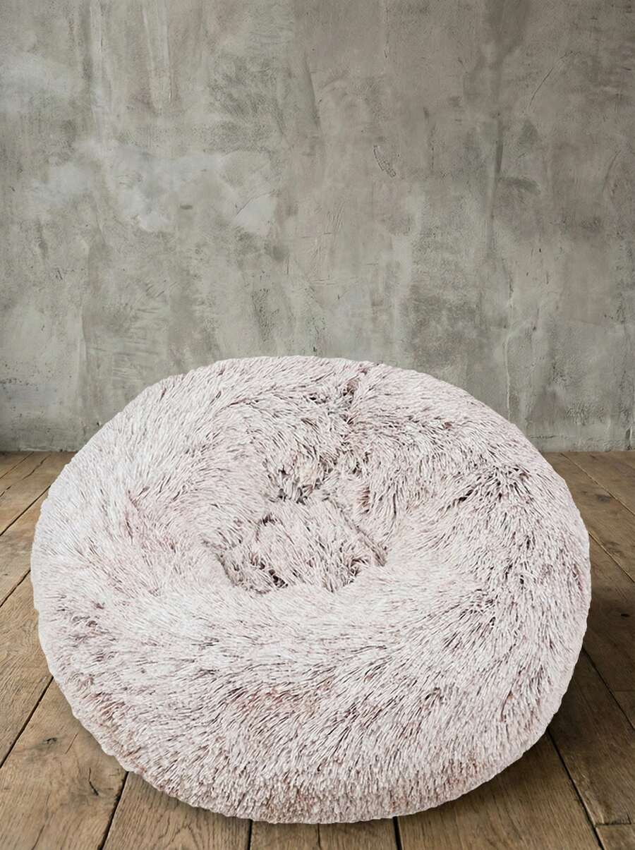 Mocha Brown plush round pet bed with non-slip bottom for dogs and cats.