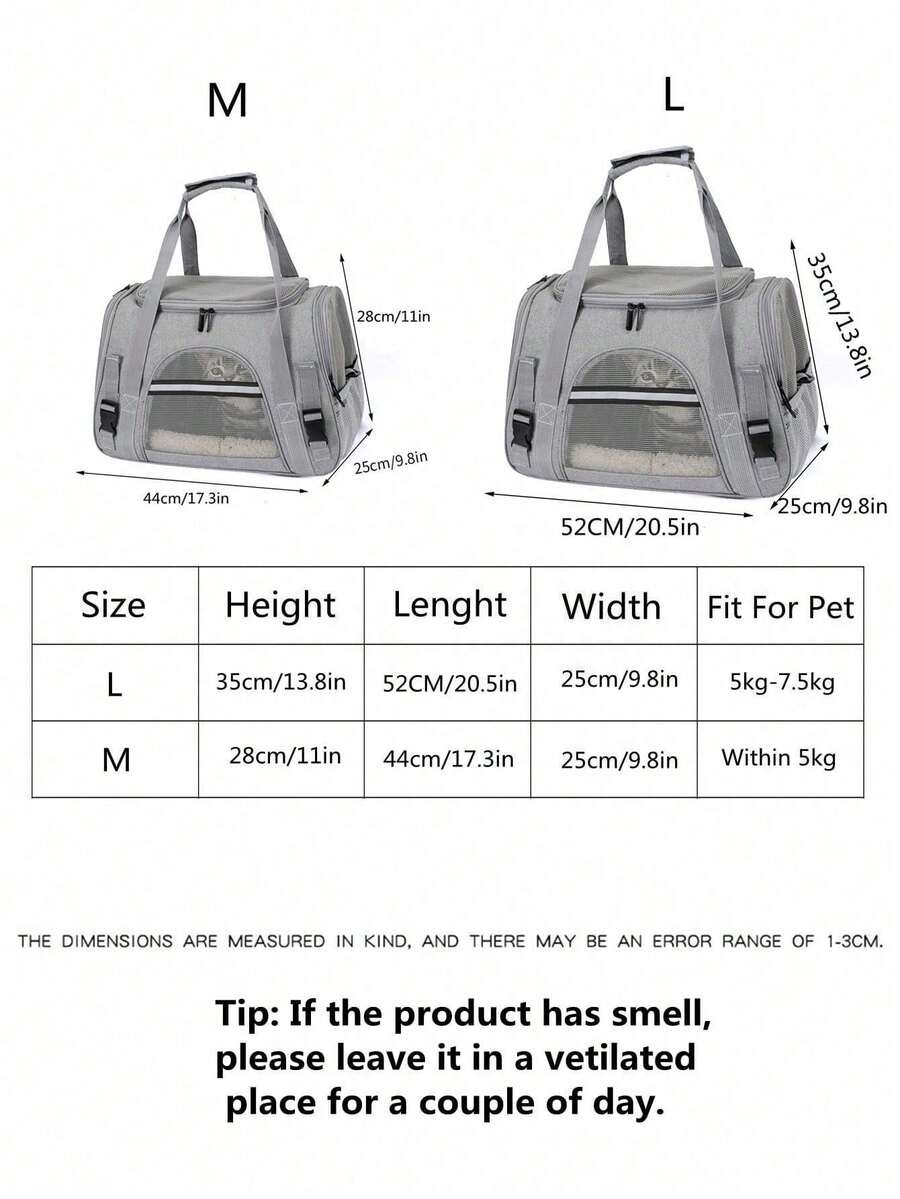 Grey colorblock soft-sided pet carrier bag for medium cats and small dogs up to 15 lbs