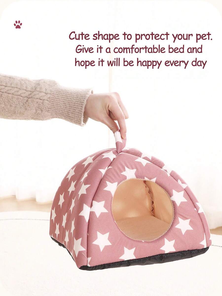 Pink strawberry pattern hamster bed hideaway nest made of soft polyester for small pets.