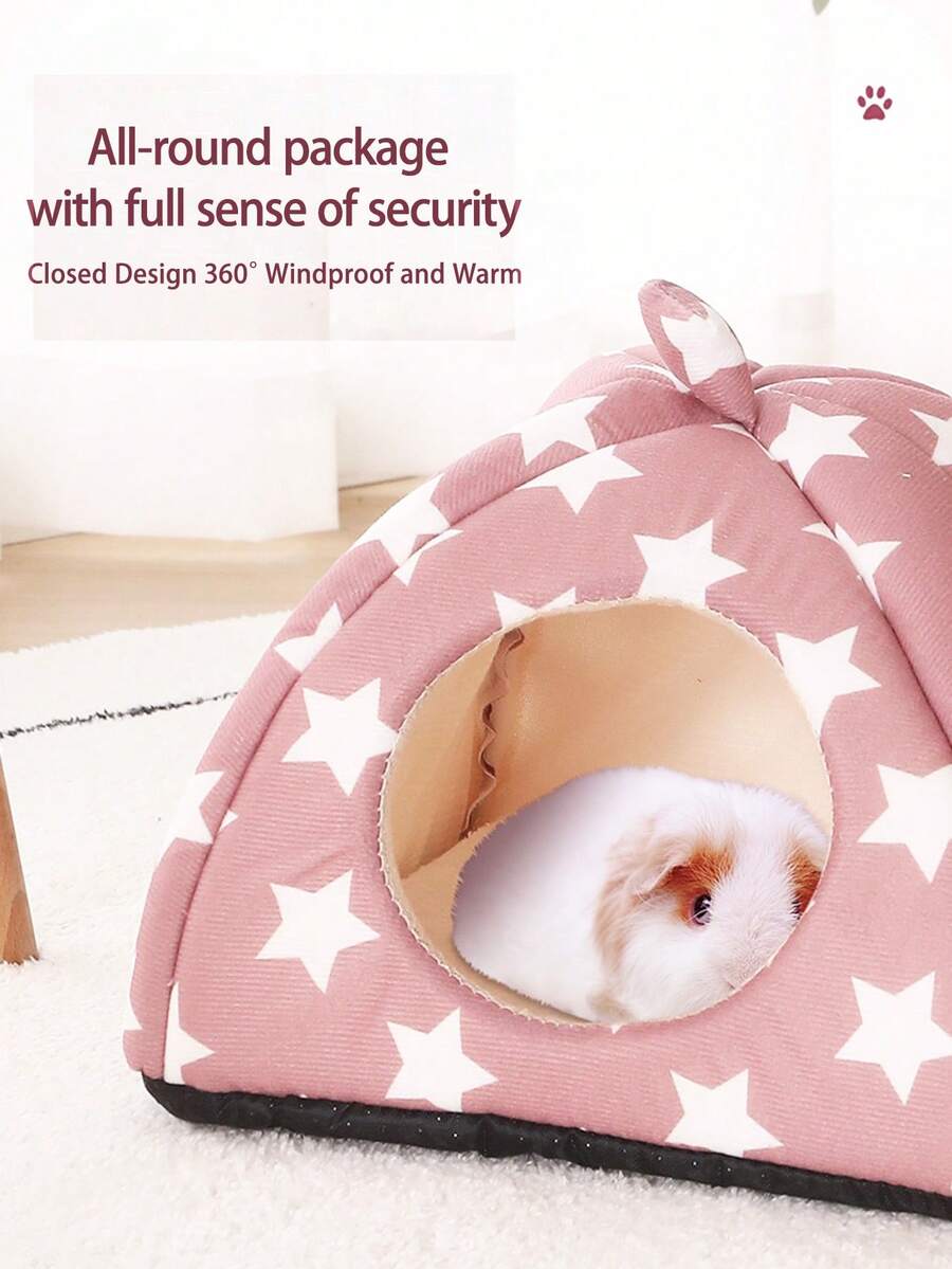Pink strawberry pattern hamster bed hideaway nest made of soft polyester for small pets.