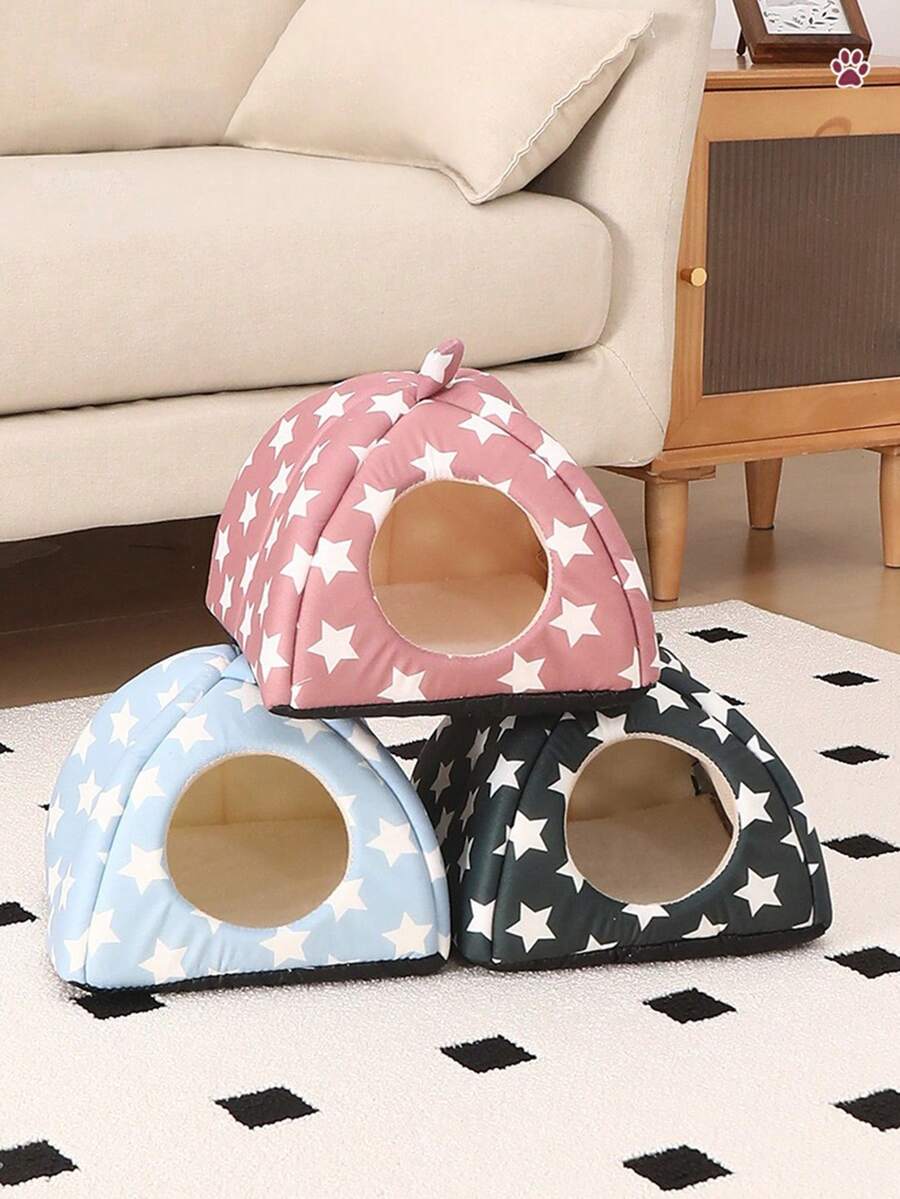 Pink strawberry pattern hamster bed hideaway nest made of soft polyester for small pets.