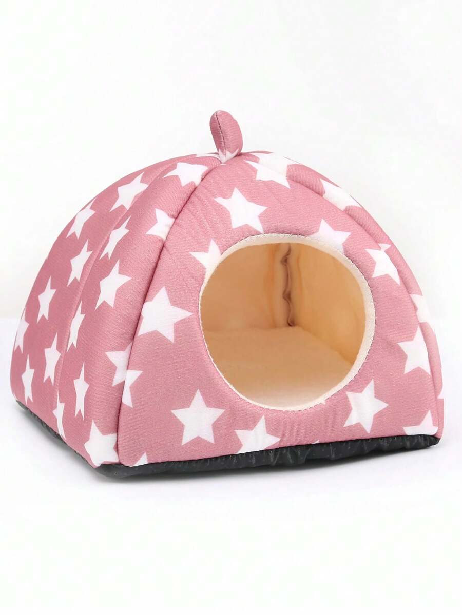 Pink strawberry pattern hamster bed hideaway nest made of soft polyester for small pets.