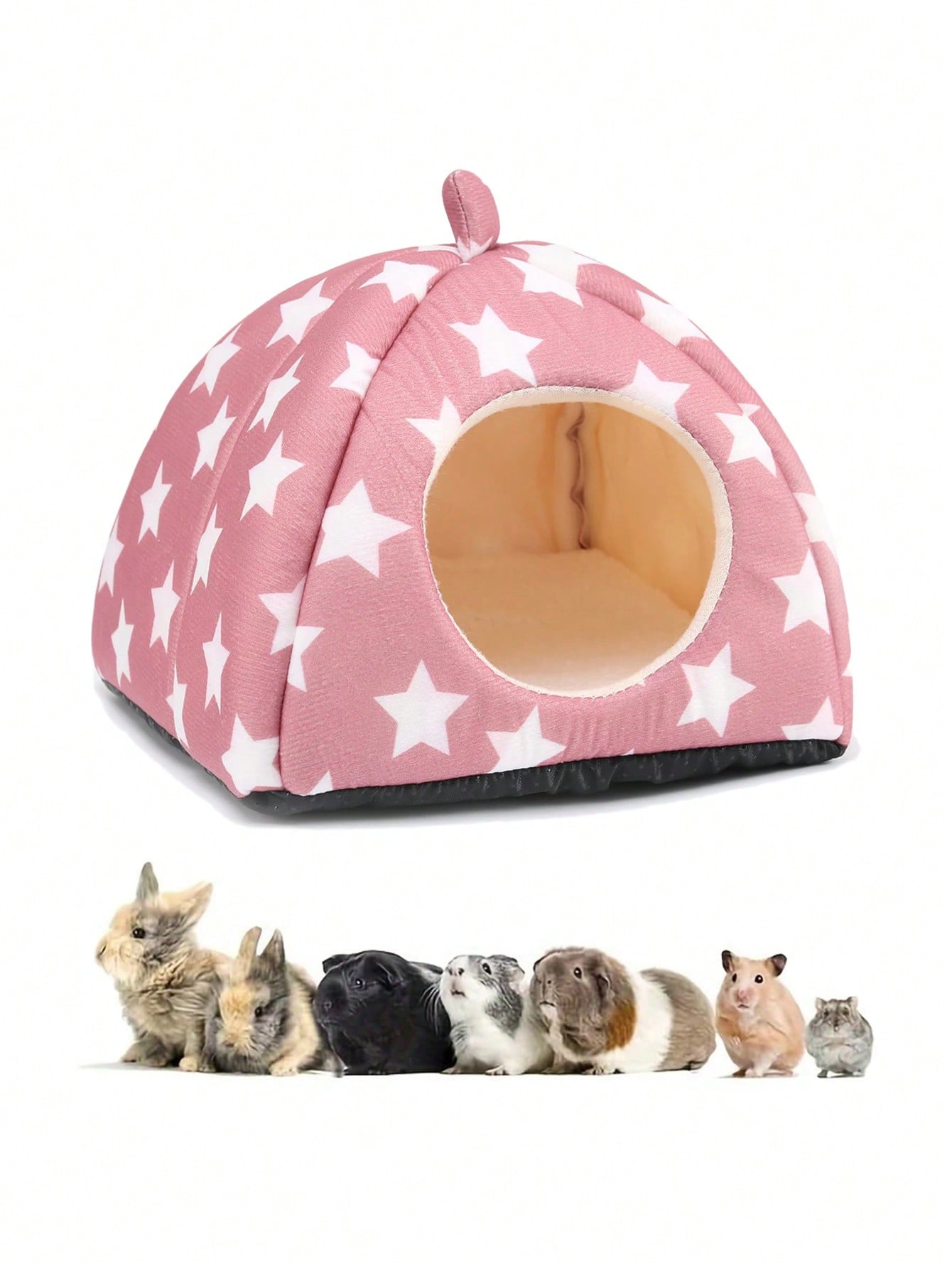 Pink strawberry pattern hamster bed hideaway nest made of soft polyester for small pets.