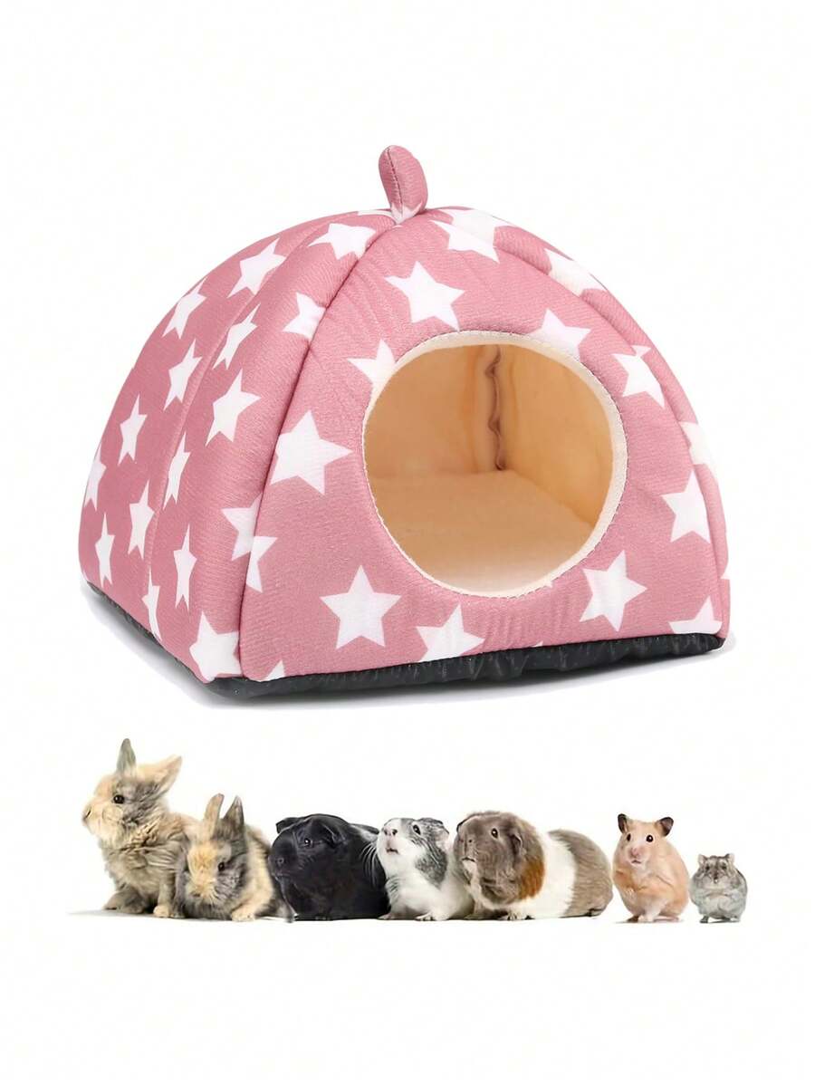Pink strawberry pattern hamster bed hideaway nest made of soft polyester for small pets.