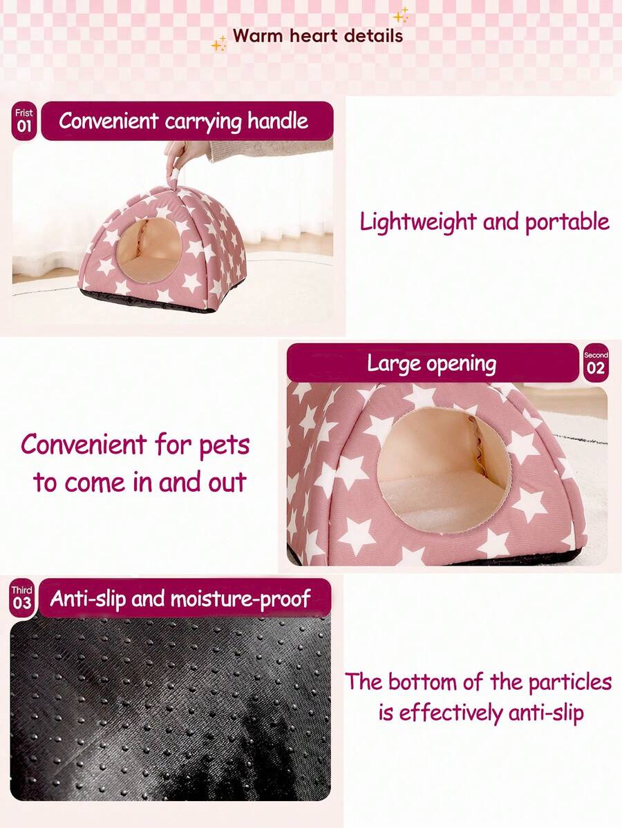 Pink strawberry pattern hamster bed hideaway nest made of soft polyester for small pets.