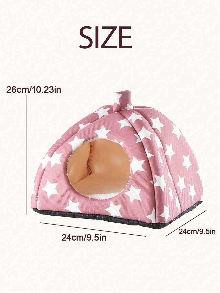 Pink strawberry pattern hamster bed hideaway nest made of soft polyester for small pets.