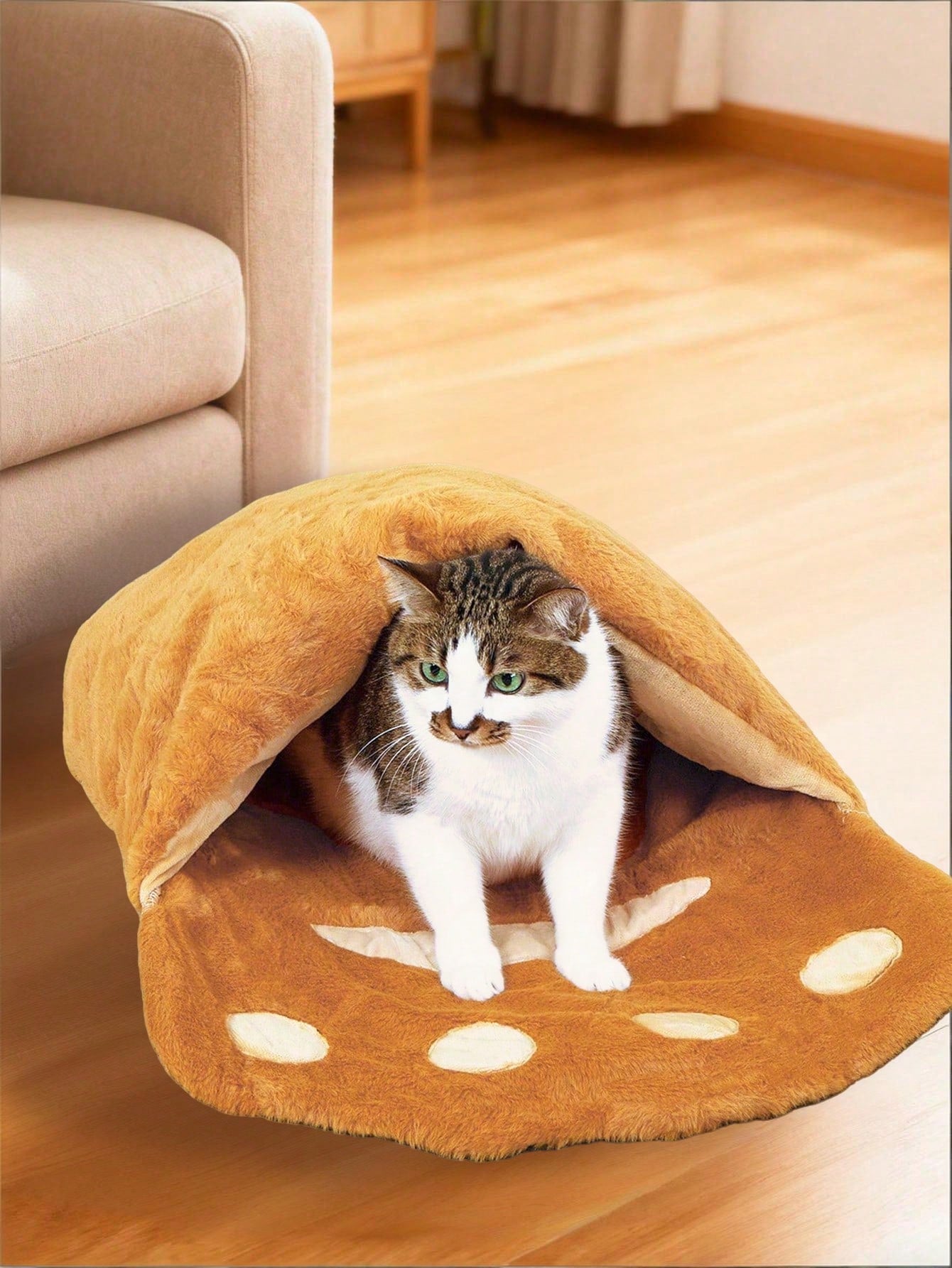Brown bear paw shaped pet nest sleeping bag bed crafted from polyester for small animals.