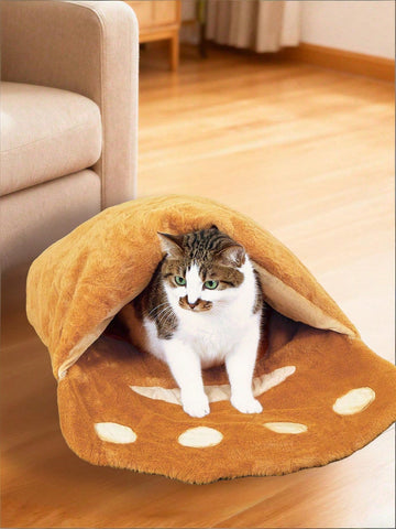 Brown bear paw shaped pet nest sleeping bag bed crafted from polyester for small animals.