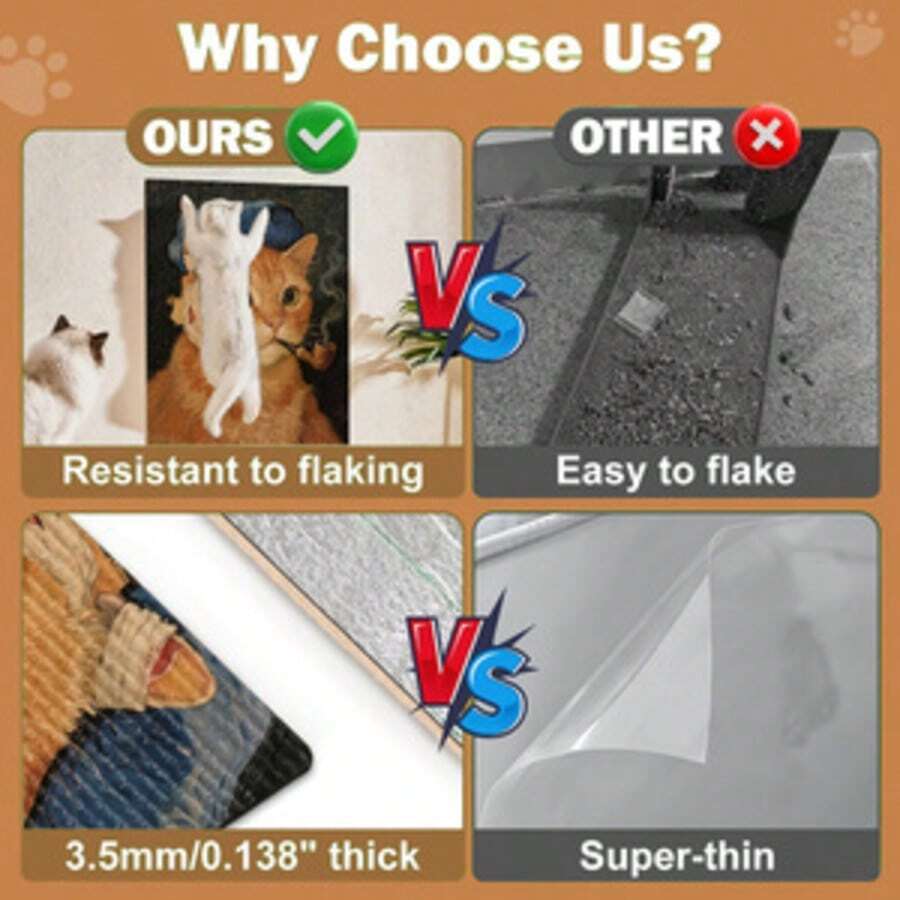 Self-adhesive polyester cat scratcher pad mounted on wall and sofa as furniture protector for indoor cats.