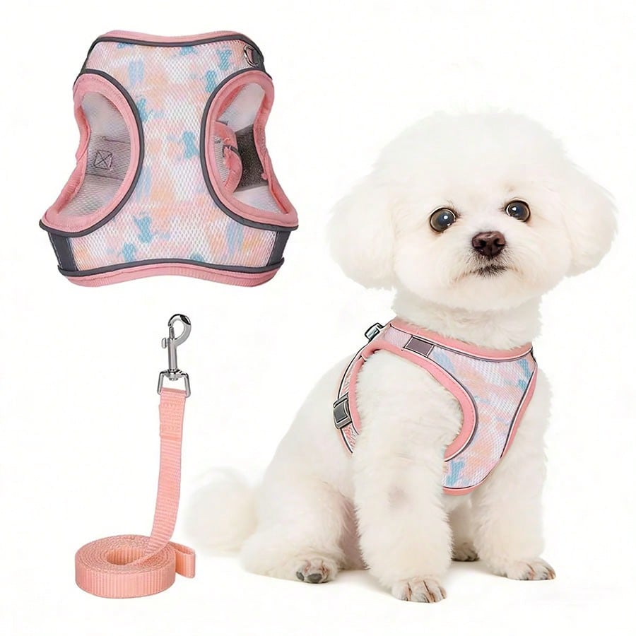 Purple reflective anti-escape polyester chest harness for small and medium dogs with breathable design and graphic pattern