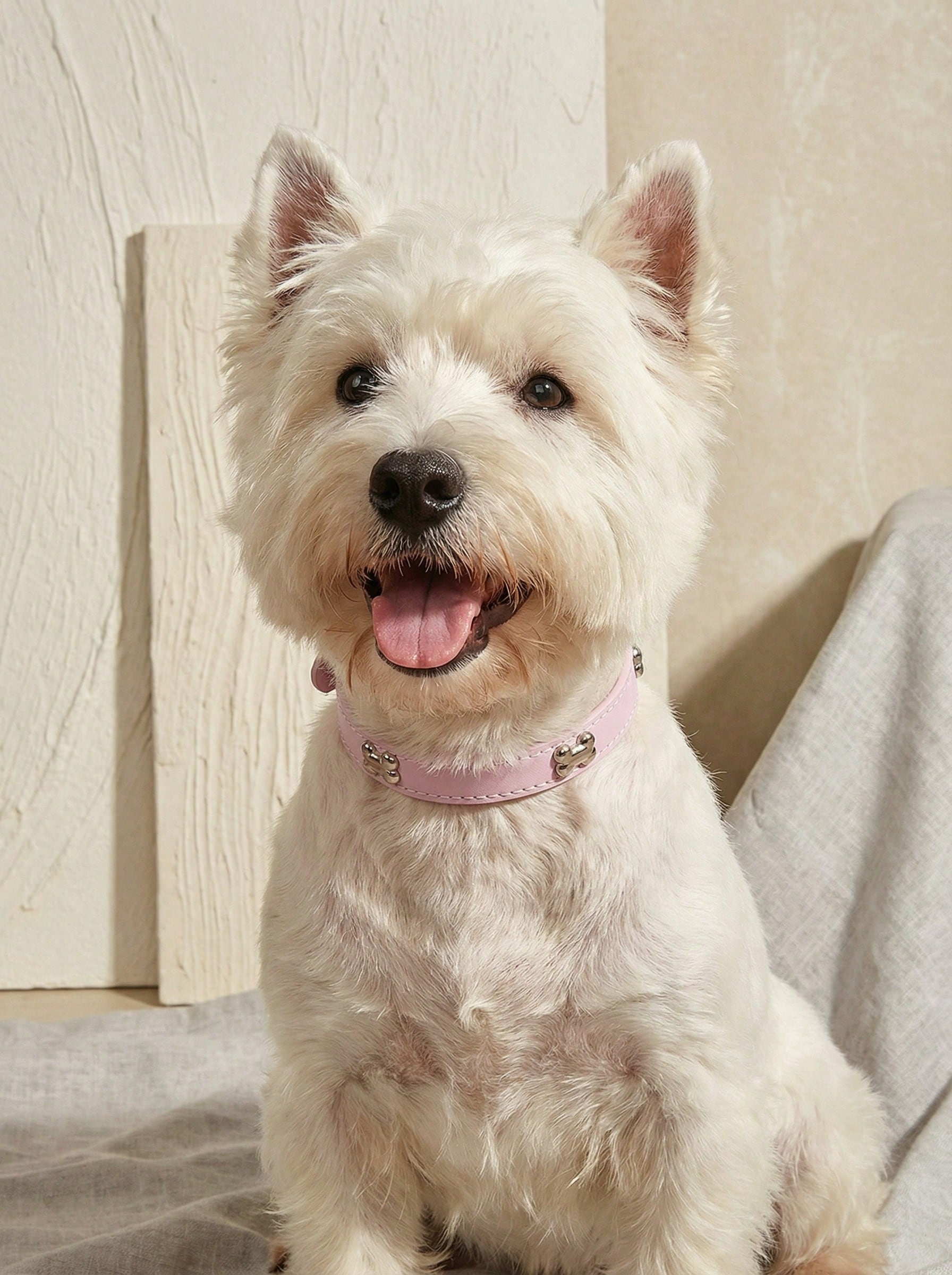 Pink PU leather punk style dog collar with bone shaped design for dogs