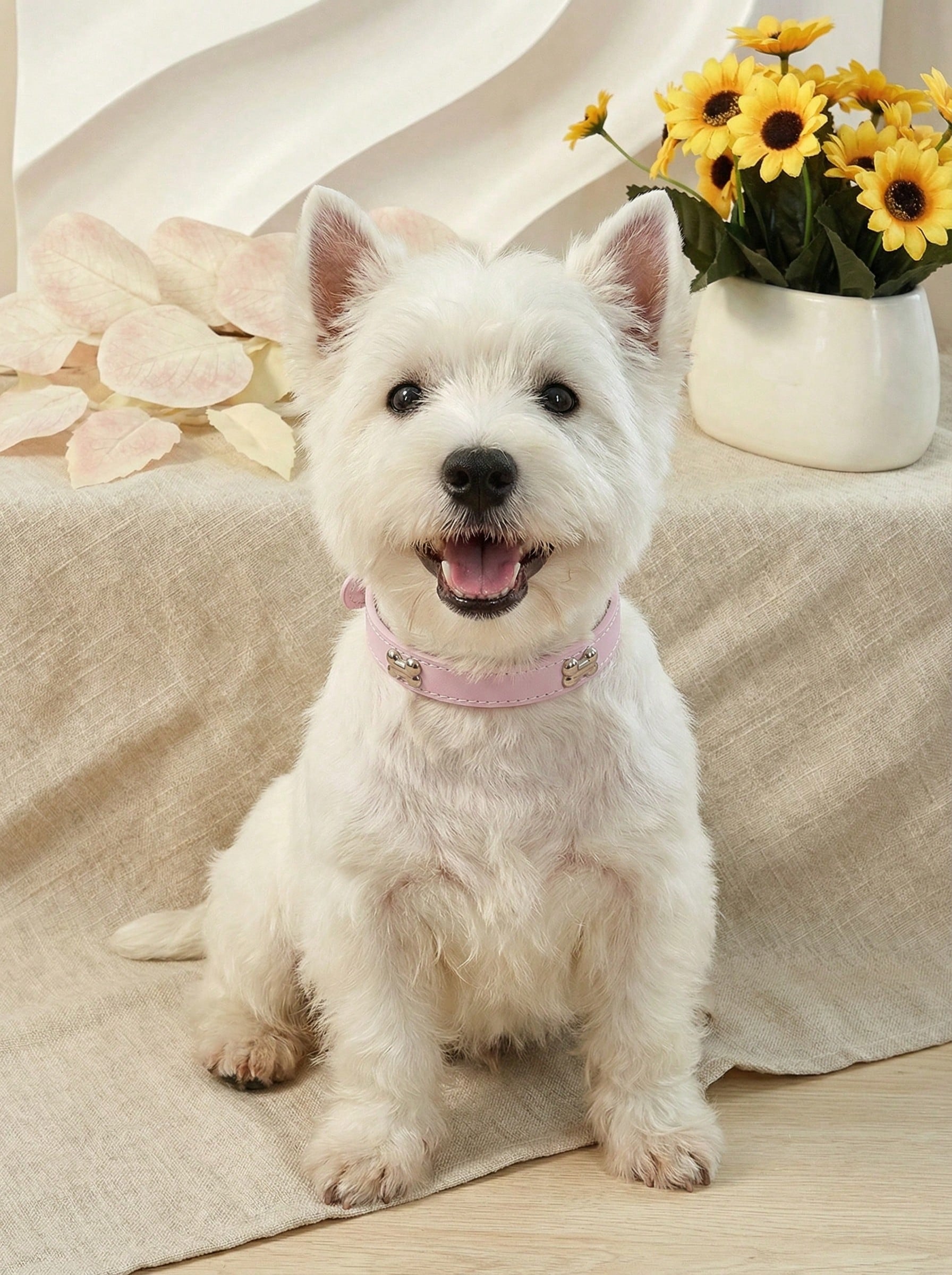 Pink PU leather punk style dog collar with bone shaped design for dogs