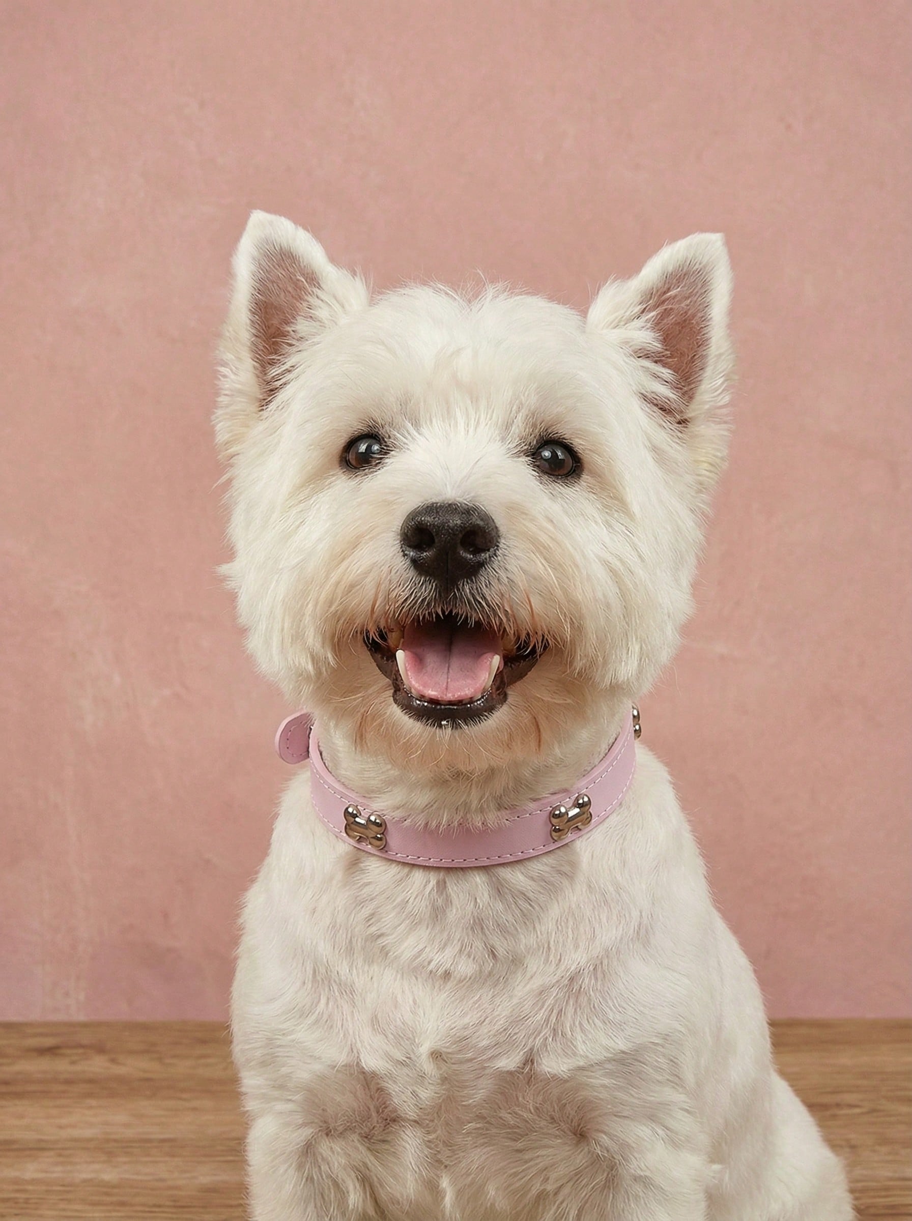 Pink PU leather punk style dog collar with bone shaped design for dogs