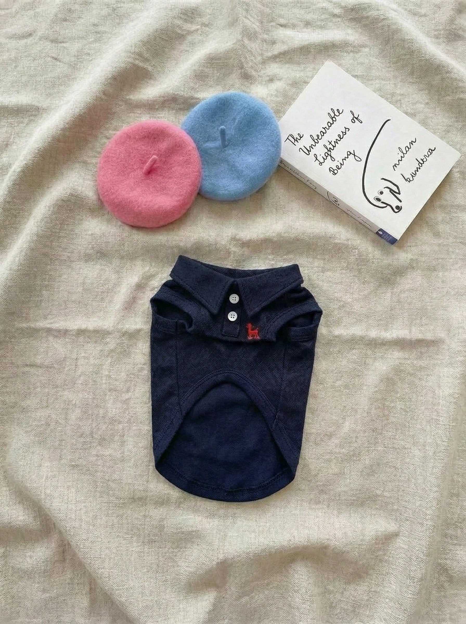 One Pet Spring/Summer Solid Color Embroidered Polo Shirt Vest