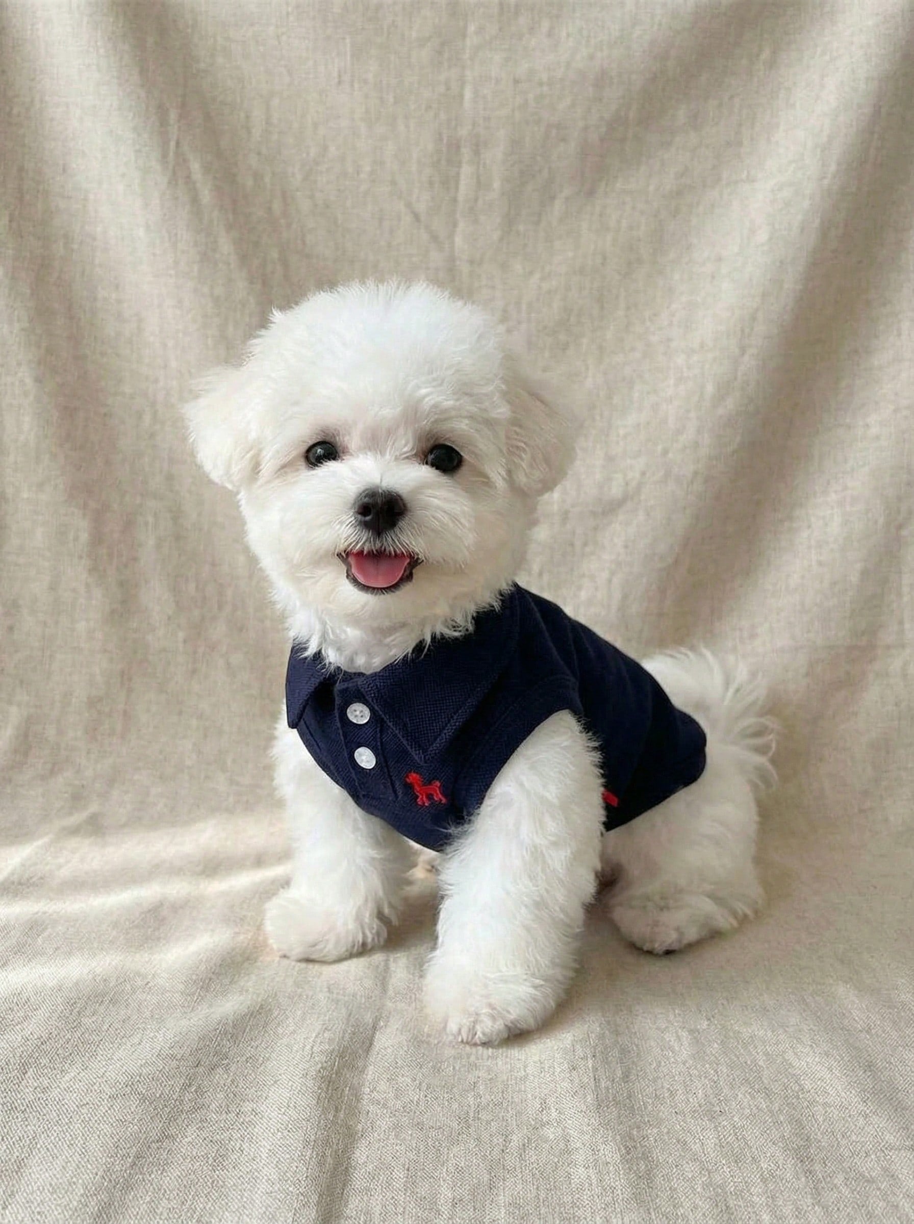 One Pet Spring/Summer Solid Color Embroidered Polo Shirt Vest