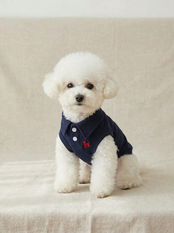 One Pet Spring/Summer Solid Color Embroidered Polo Shirt Vest