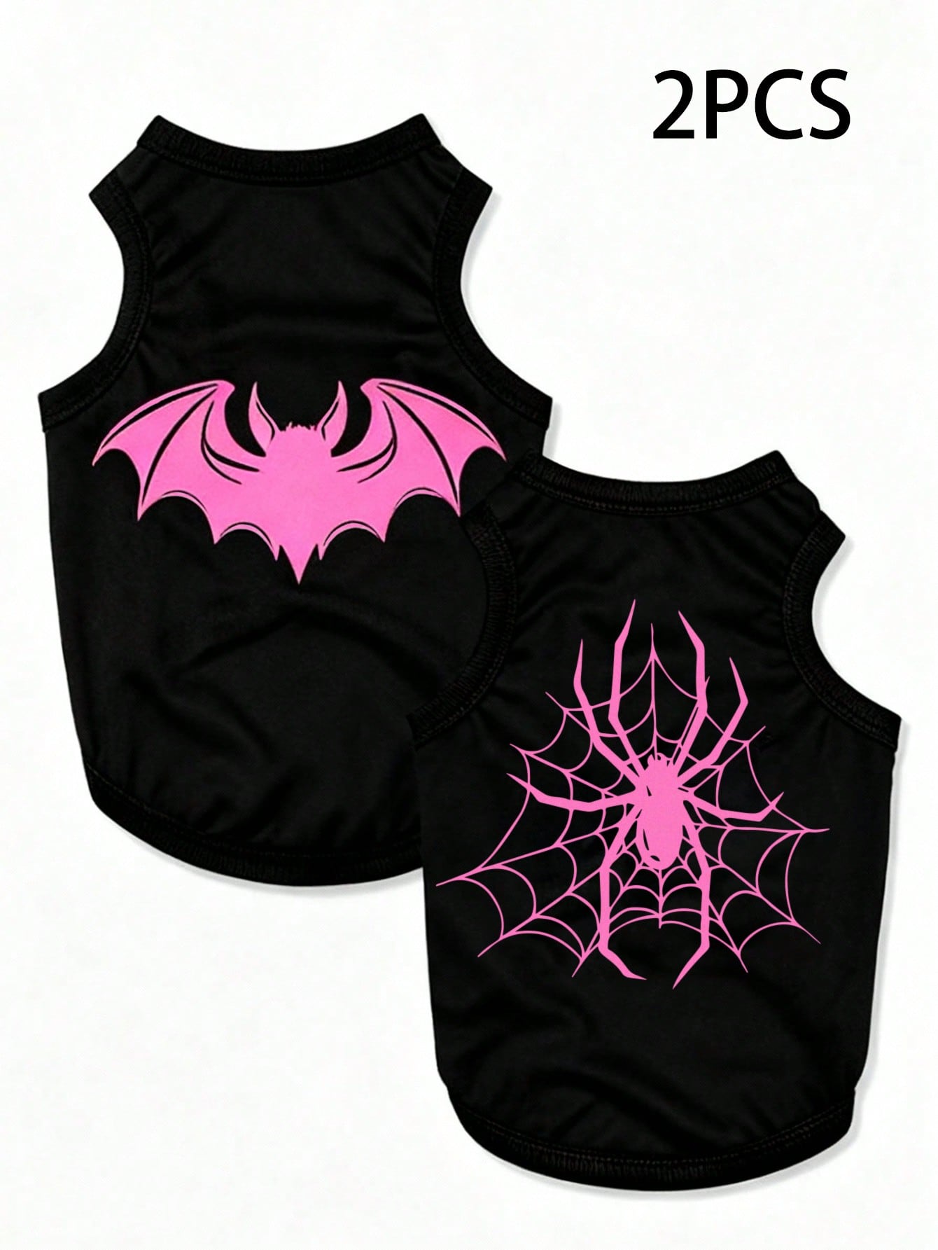 2pcs/Set Polyester Spider & Bat Print Anti-Flea Anti-Shedding Breathable Pet Vest Jacket, Suitable For Cats And Dogs Indoor And Outdoor Use