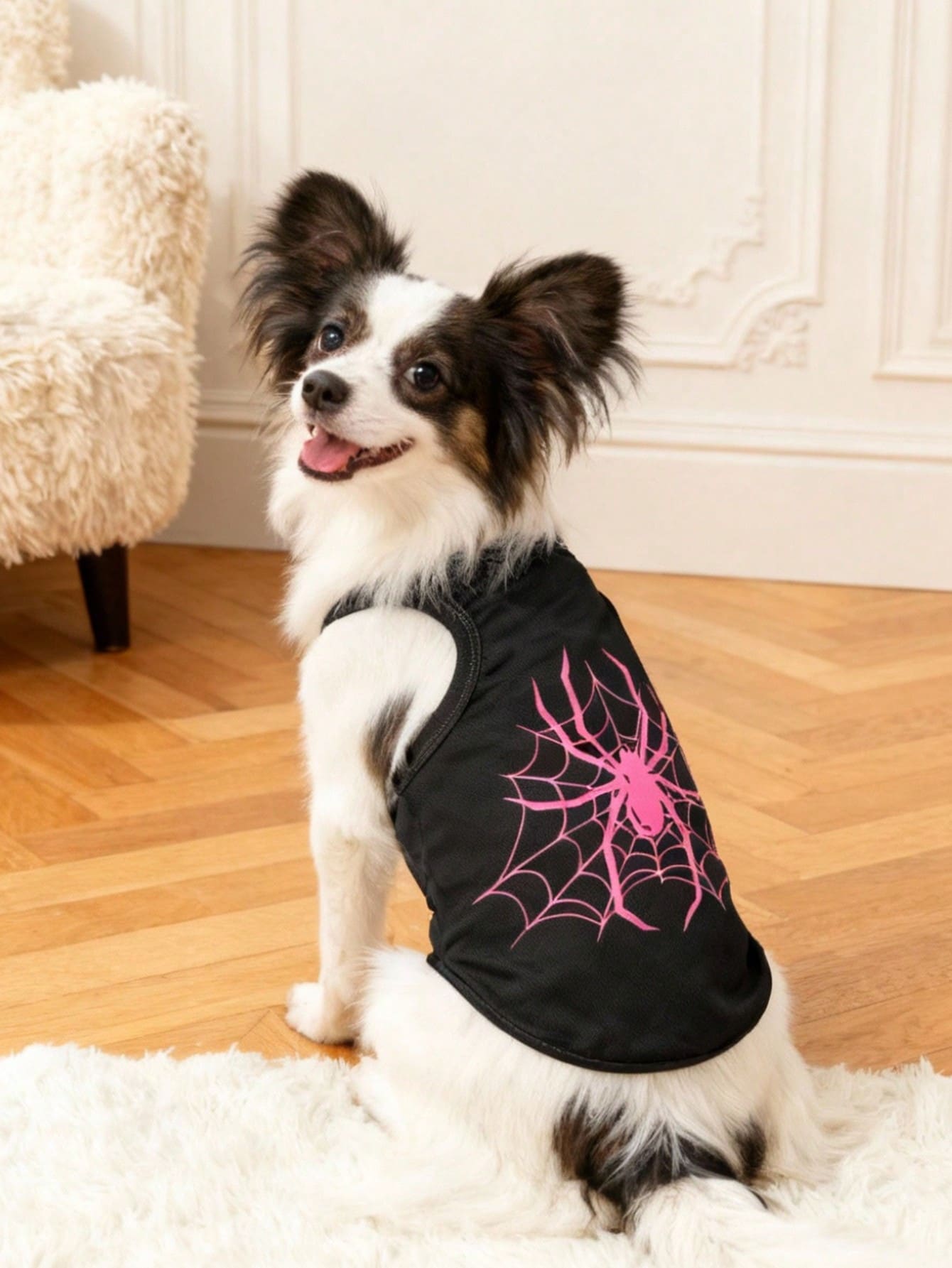 2pcs/Set Polyester Spider & Bat Print Anti-Flea Anti-Shedding Breathable Pet Vest Jacket, Suitable For Cats And Dogs Indoor And Outdoor Use