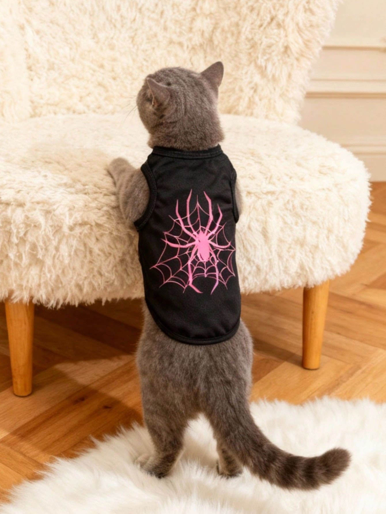 2pcs/Set Polyester Spider & Bat Print Anti-Flea Anti-Shedding Breathable Pet Vest Jacket, Suitable For Cats And Dogs Indoor And Outdoor Use