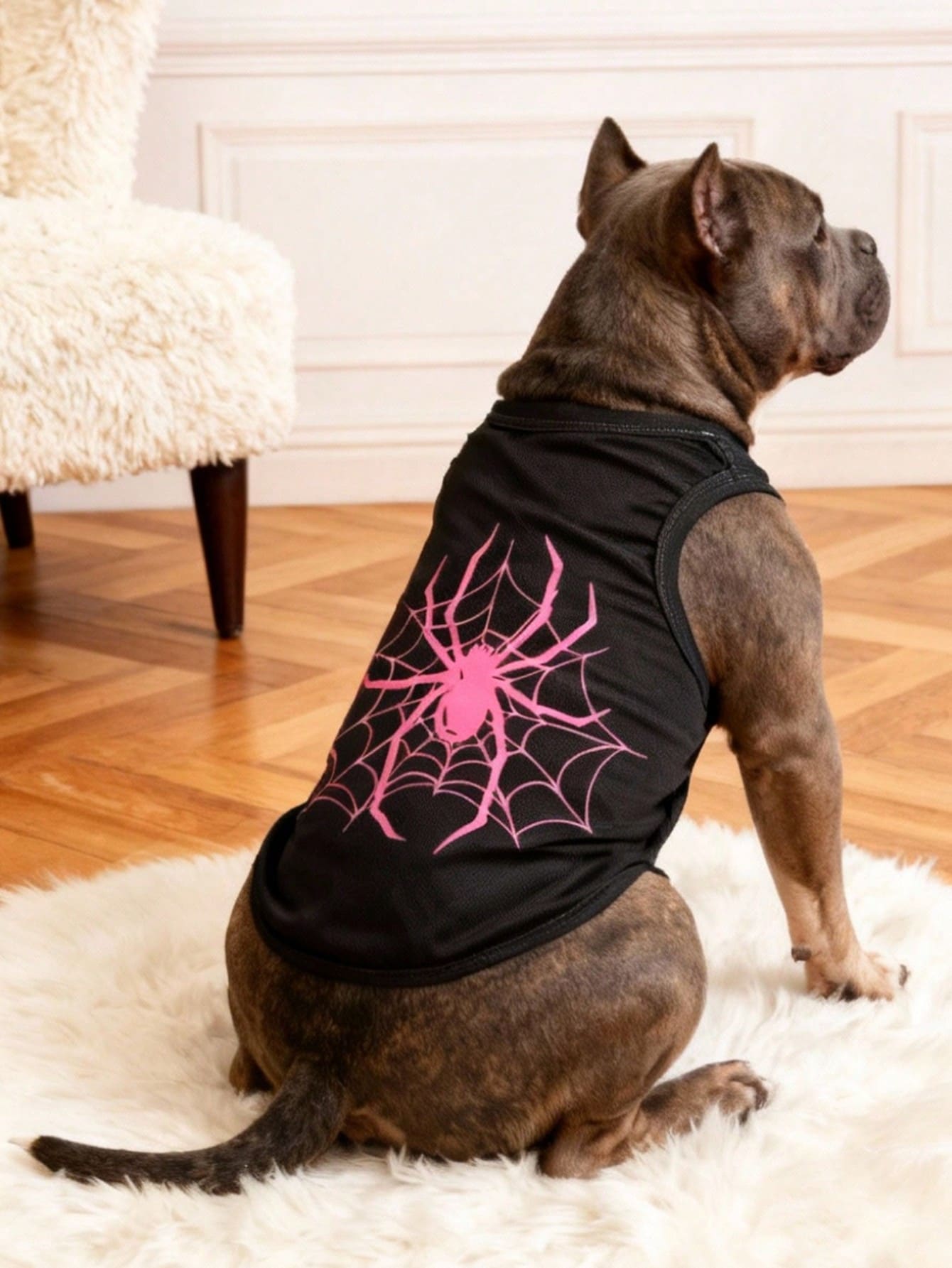 2pcs/Set Polyester Spider & Bat Print Anti-Flea Anti-Shedding Breathable Pet Vest Jacket, Suitable For Cats And Dogs Indoor And Outdoor Use
