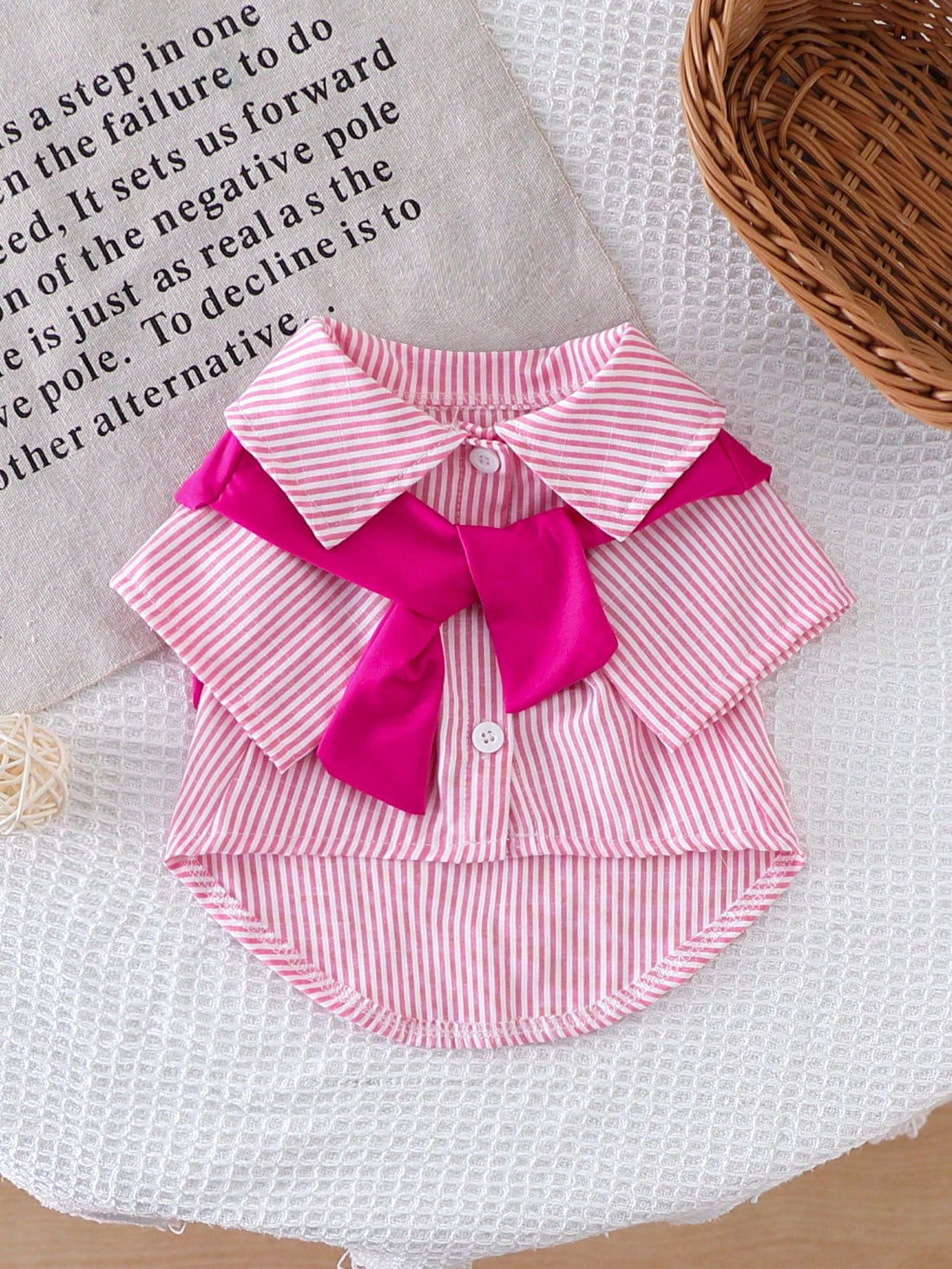 Striped Pet Shirt With Detachable Solid Color Scarf For Cats And Dogs, Soft Breathable Clothing For Daily Wear