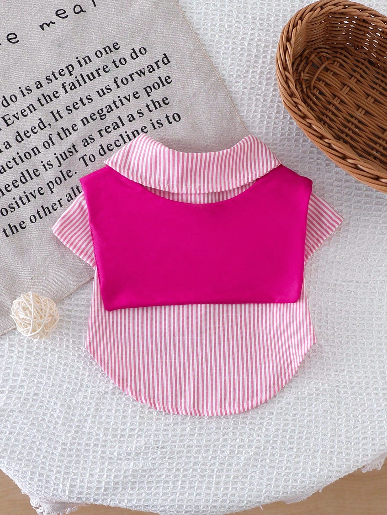 Striped Pet Shirt With Detachable Solid Color Scarf For Cats And Dogs, Soft Breathable Clothing For Daily Wear