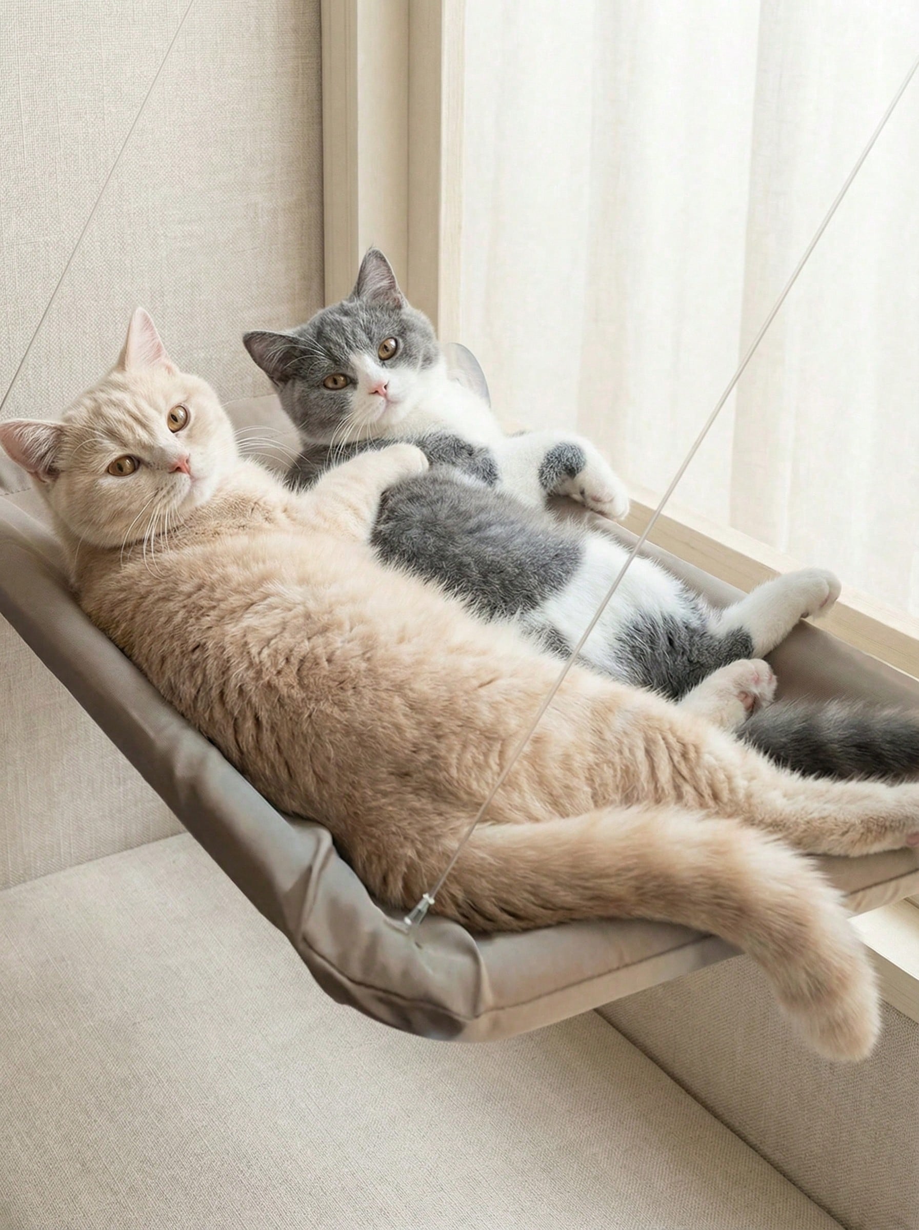 Multicolor window mounted hanging cat hammock bed with cozy blanket for cats supporting up to 5kg.
