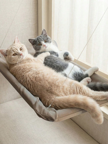 Multicolor window mounted hanging cat hammock bed with cozy blanket for cats supporting up to 5kg.