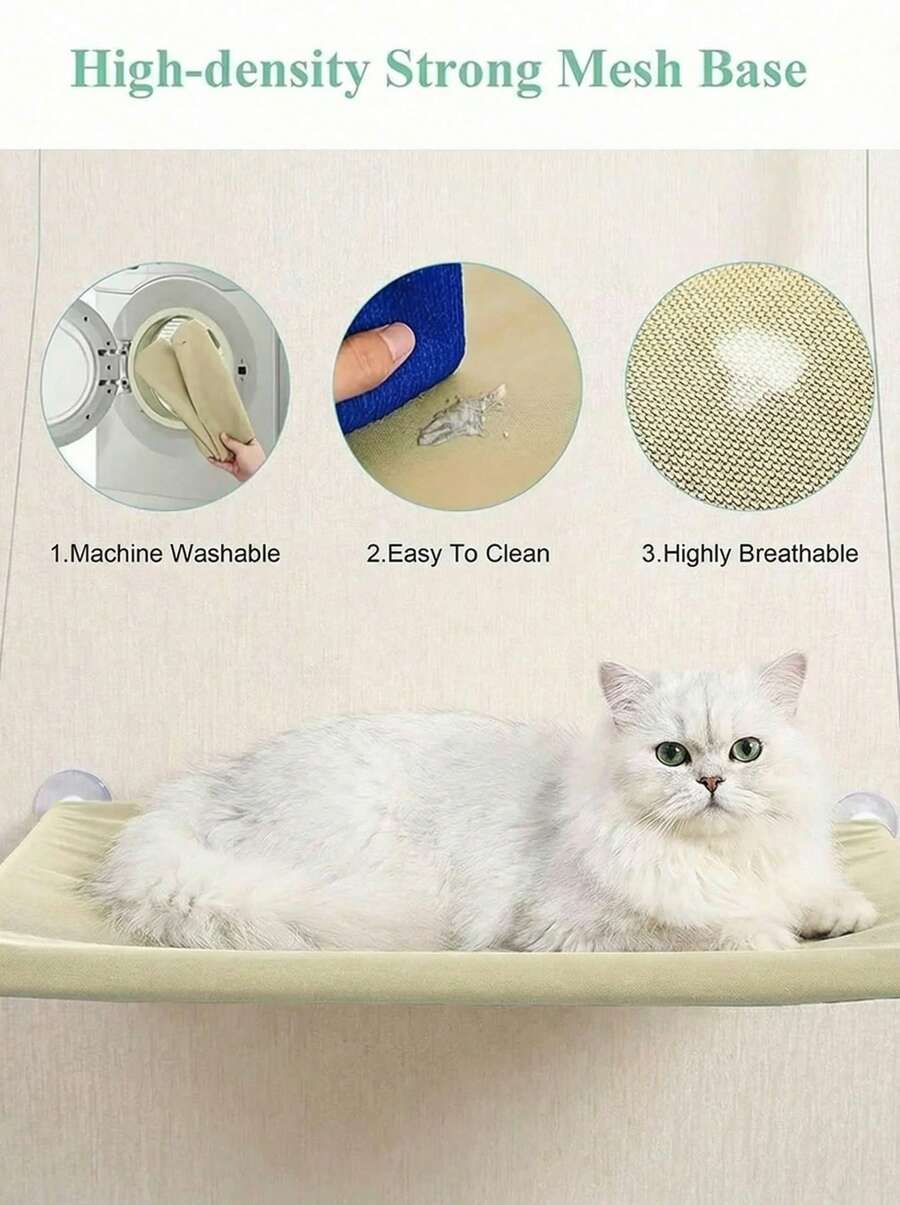 Multicolor window mounted hanging cat hammock bed with cozy blanket for cats supporting up to 5kg.