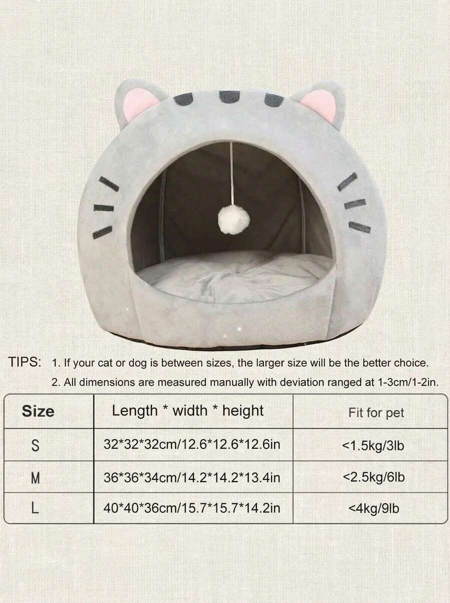 Multicolor soft cat bed sleeping basket with cartoon pattern fabric and polyester cushion filling for cats and dogs.
