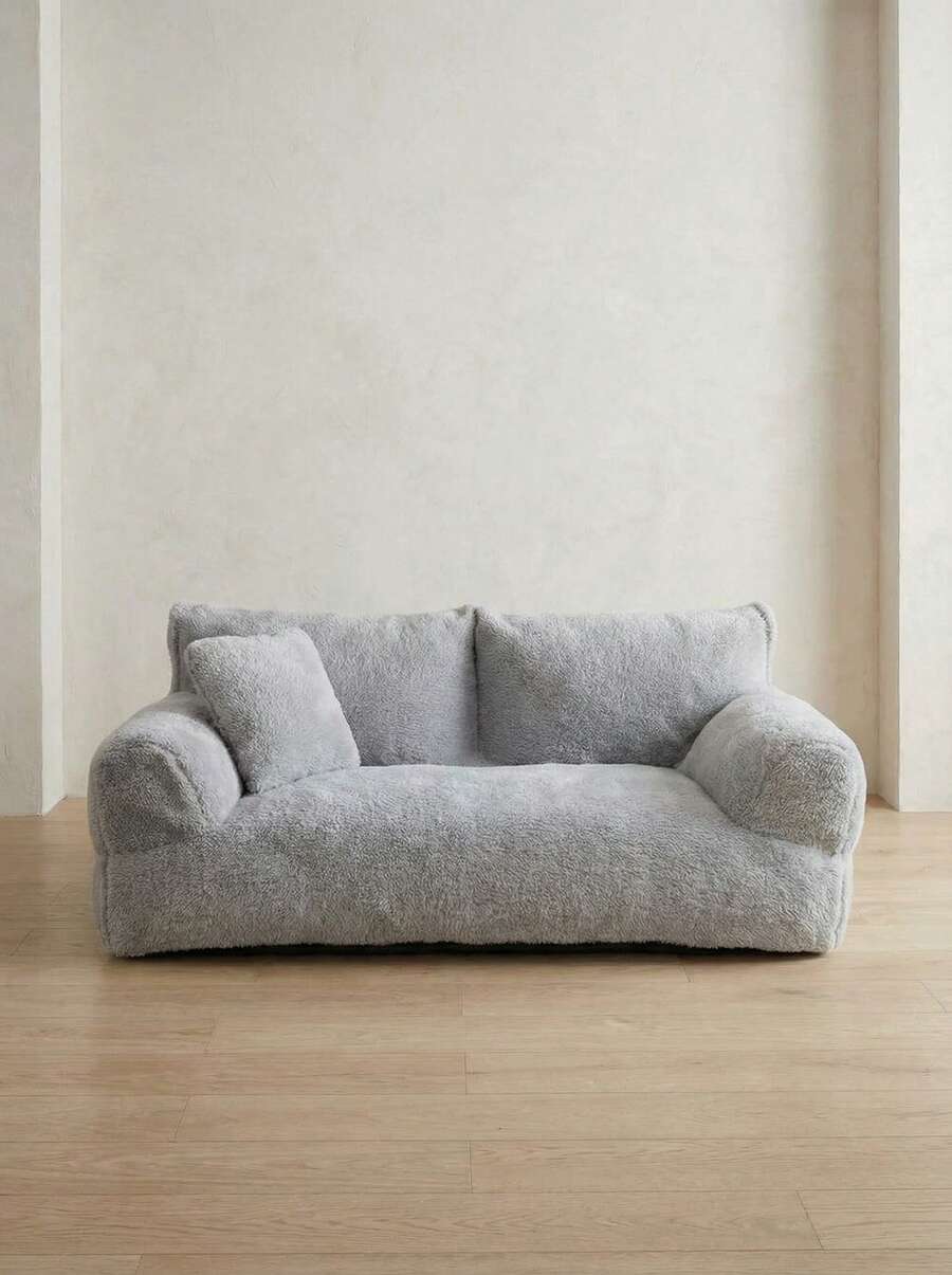 Grey plaid pet cat sofa bed with removable and washable polyester cover for small dogs and cats.