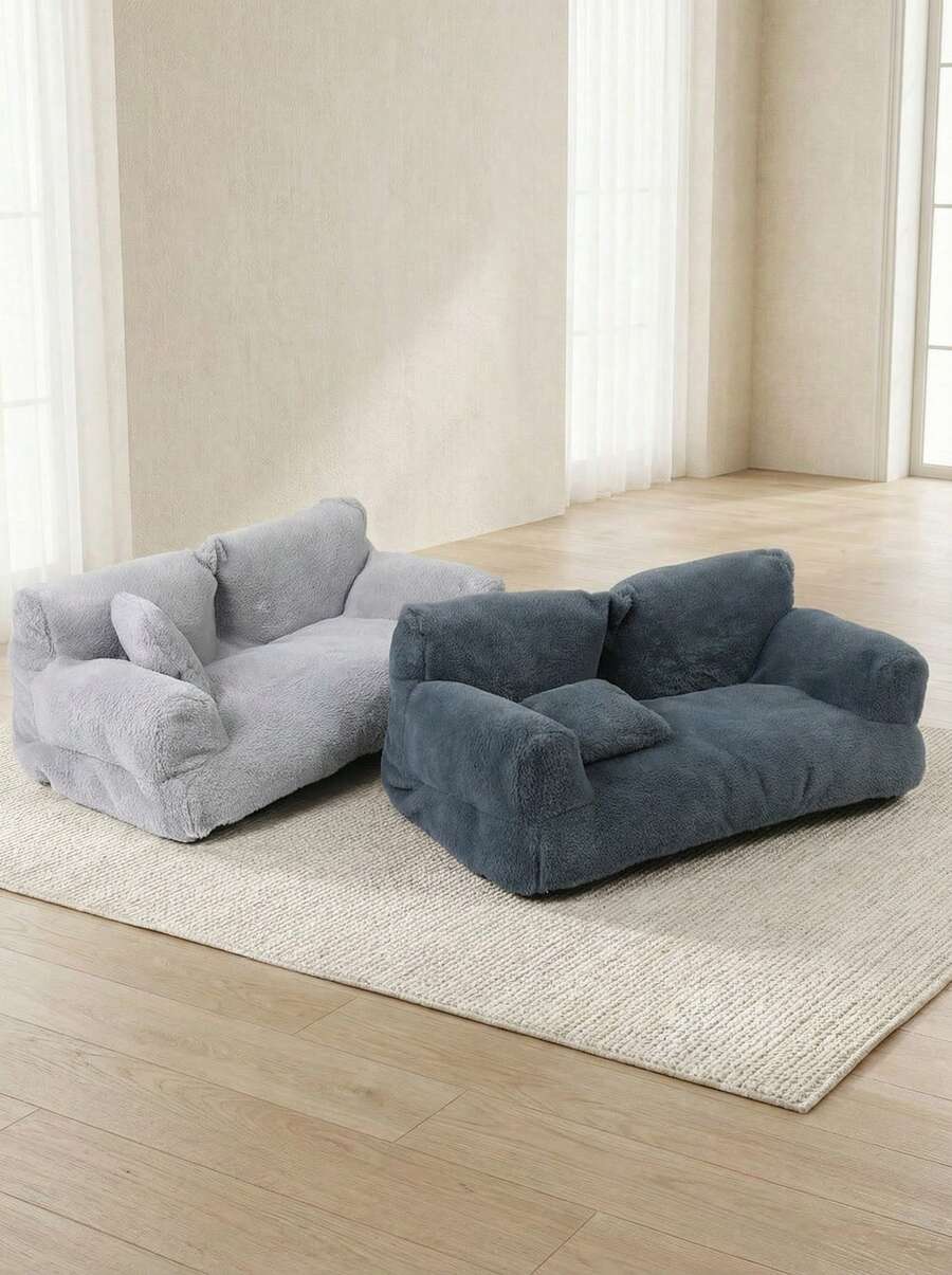 Grey plaid pet cat sofa bed with removable and washable polyester cover for small dogs and cats.